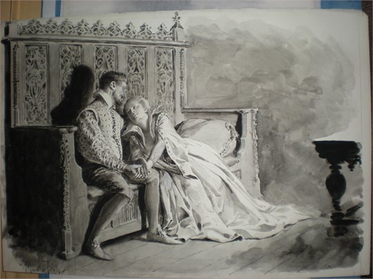 Dessin de M.Leloir  "La Dame de Monsoreau" (Bussy et Diane)