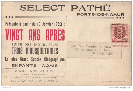 Cinema France 1923 \"Vingt ans apres\" / Trois Mousquetaires advertising card