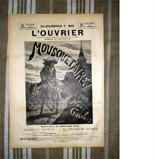 Antique French 1895 magazine engraving advert 1st edition of L'Ouvrier Musketeer