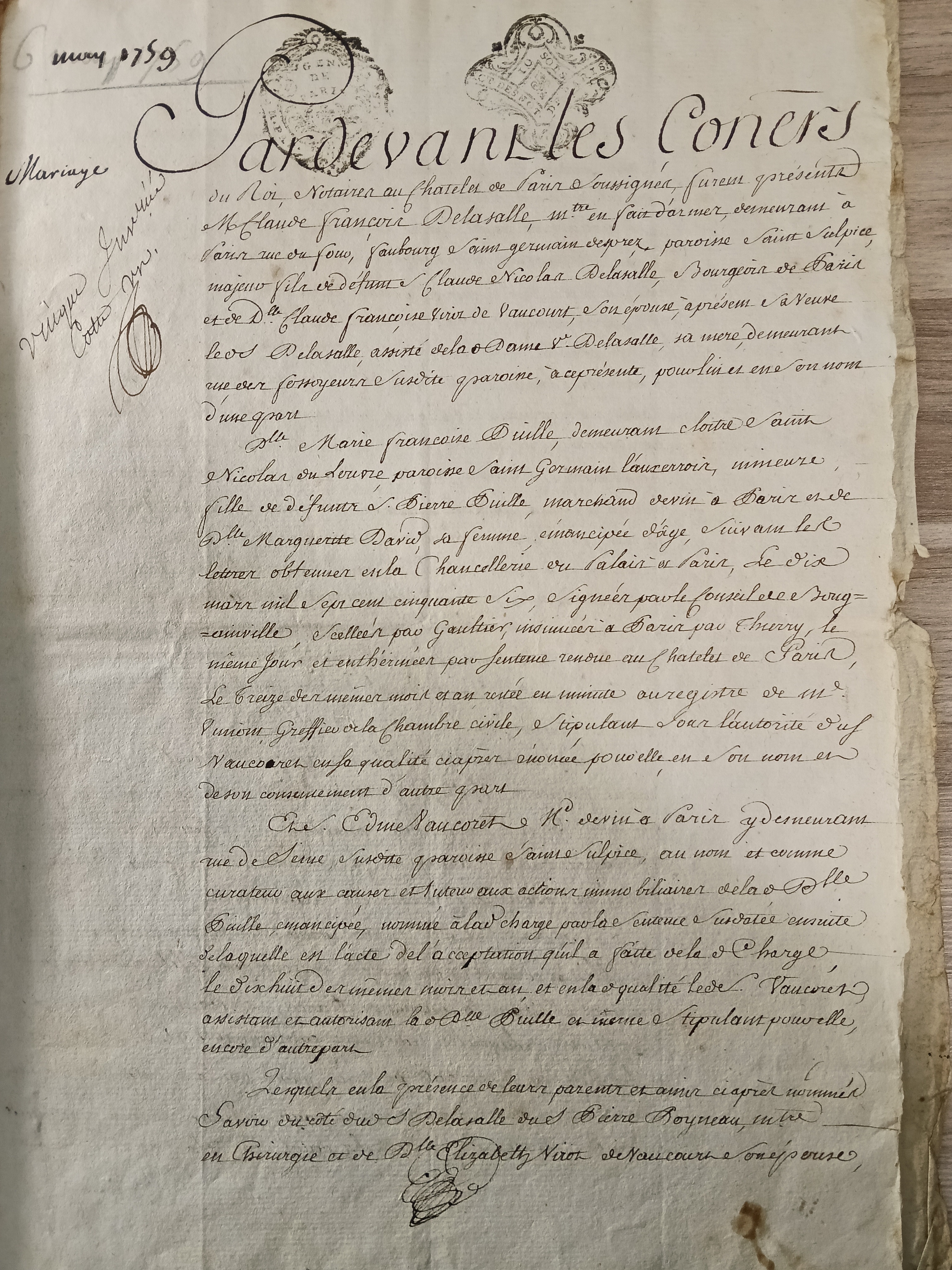 M. Delasalle   Contrat de mariage