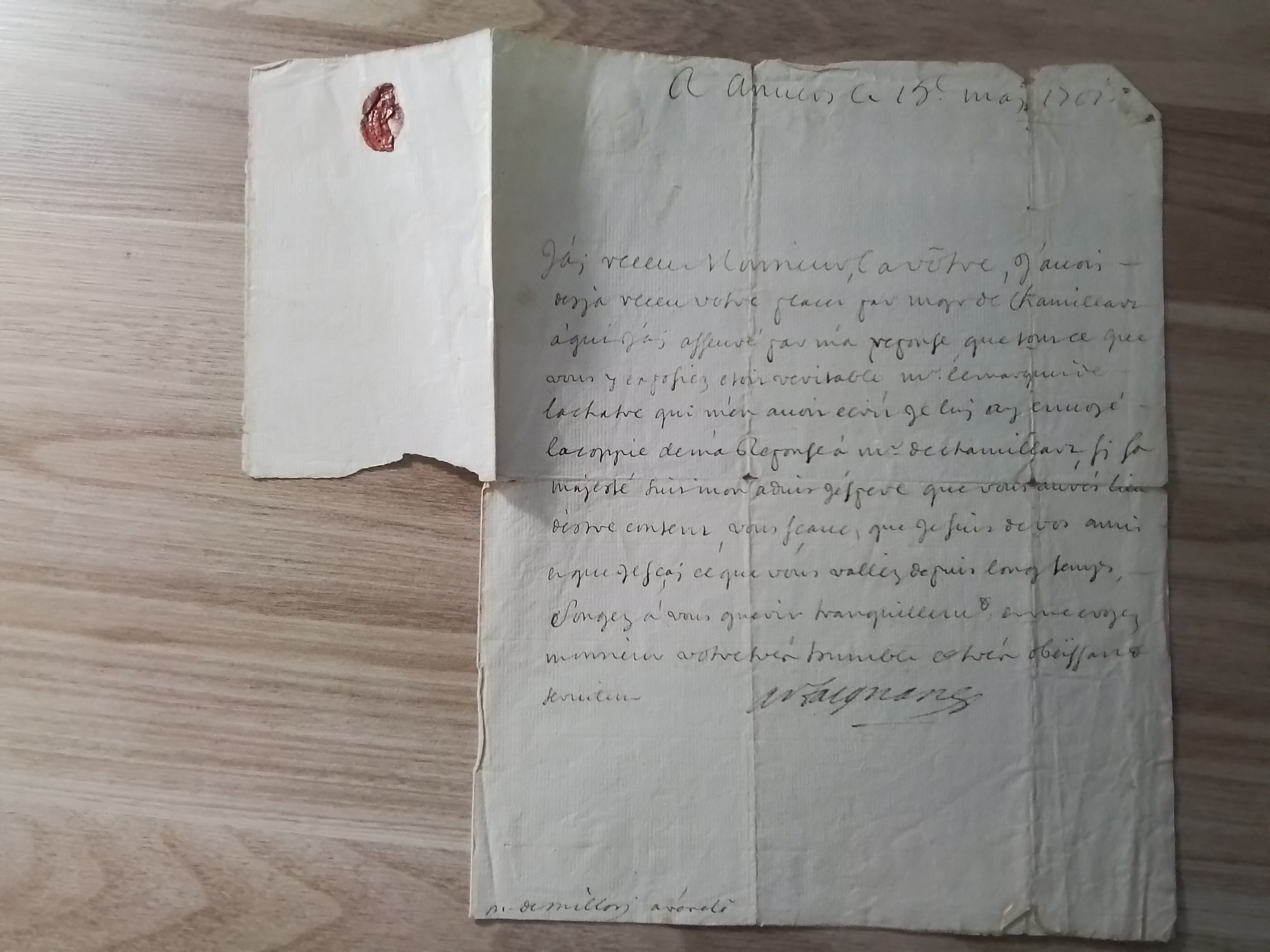 D'ARTAGNAN (probablement : Louis (le cadet : 1661-1714)  LETTRE MANUSCRITE A FRANCOIS DE MILLON