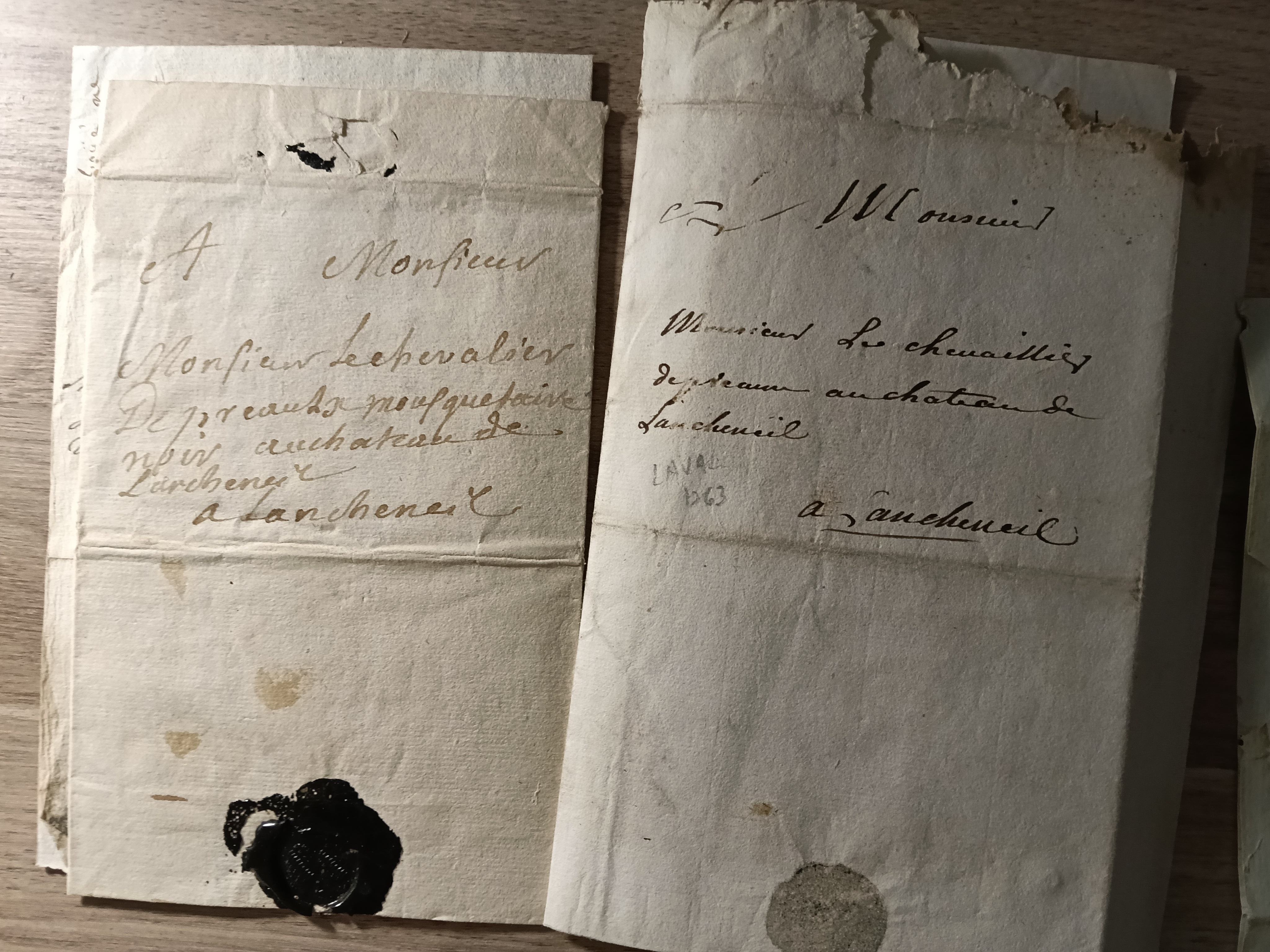 7 lettres du XVIIIème destinataire chevalier comte DE PREAUX mousquetaire noirs
