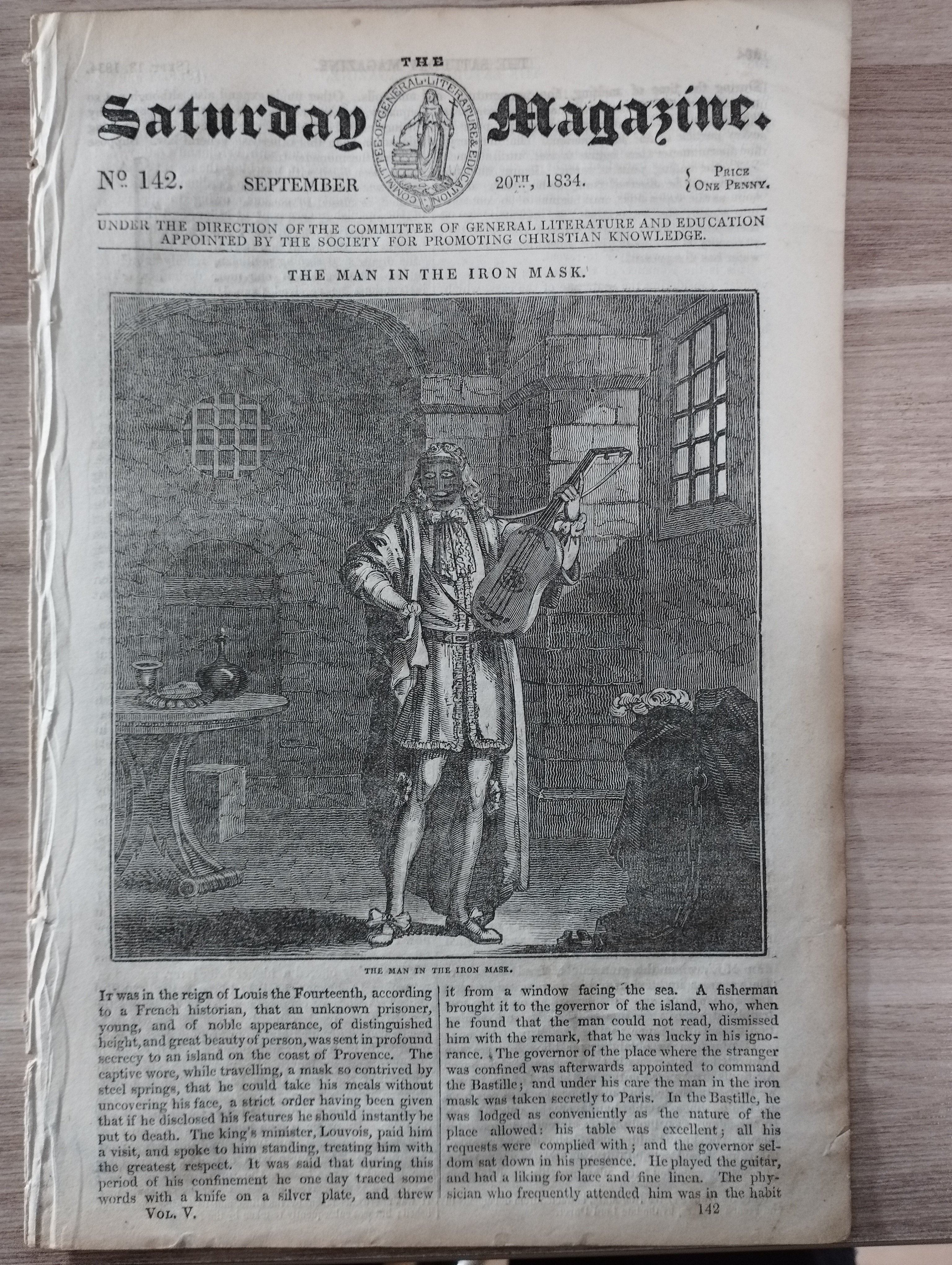 The Saturday Magazine -Man in the Iron Mask 1834