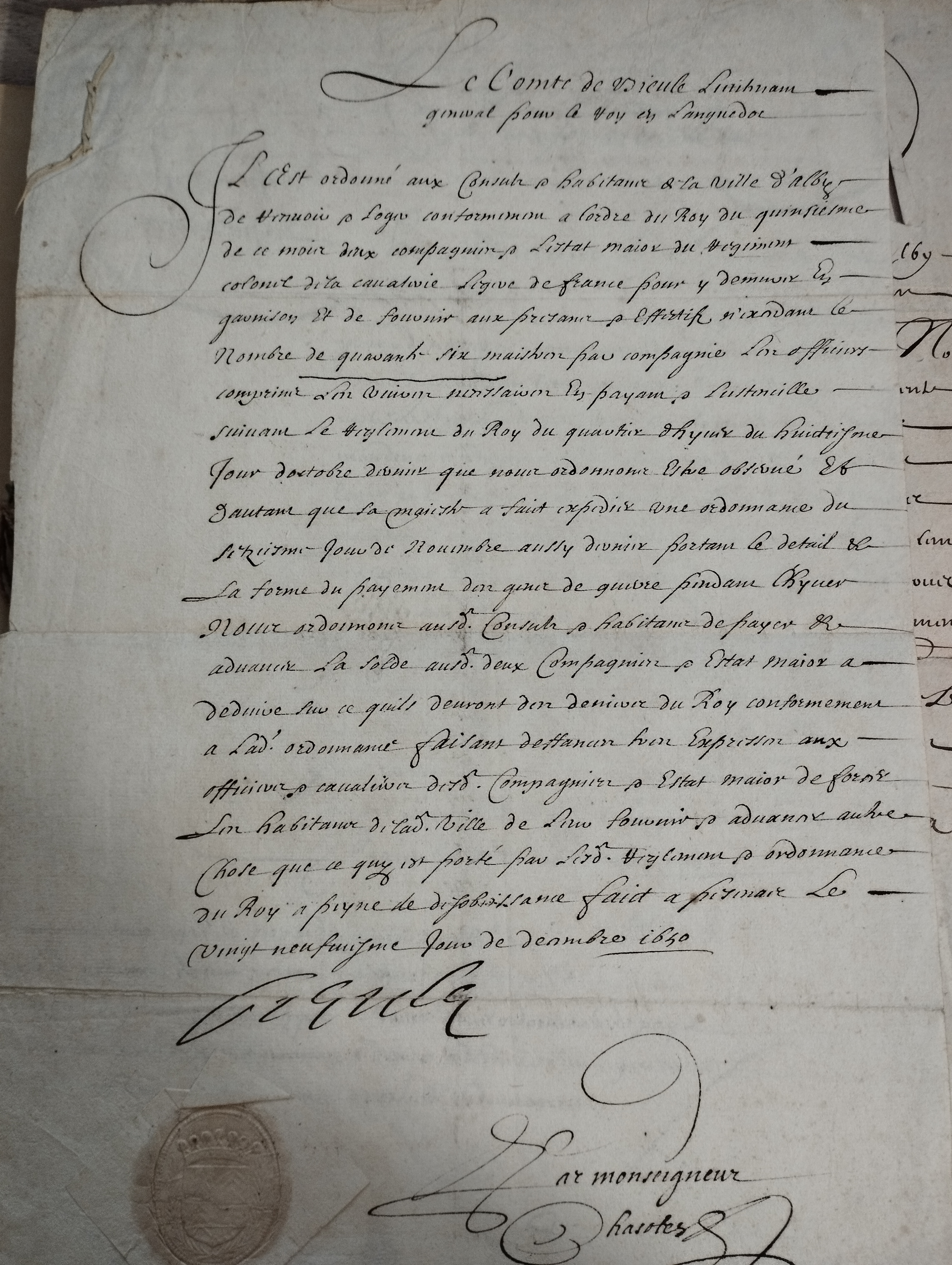 LOUIS XIV & BIEULE. 2 pièces. Paris et [?], décembre 1650
