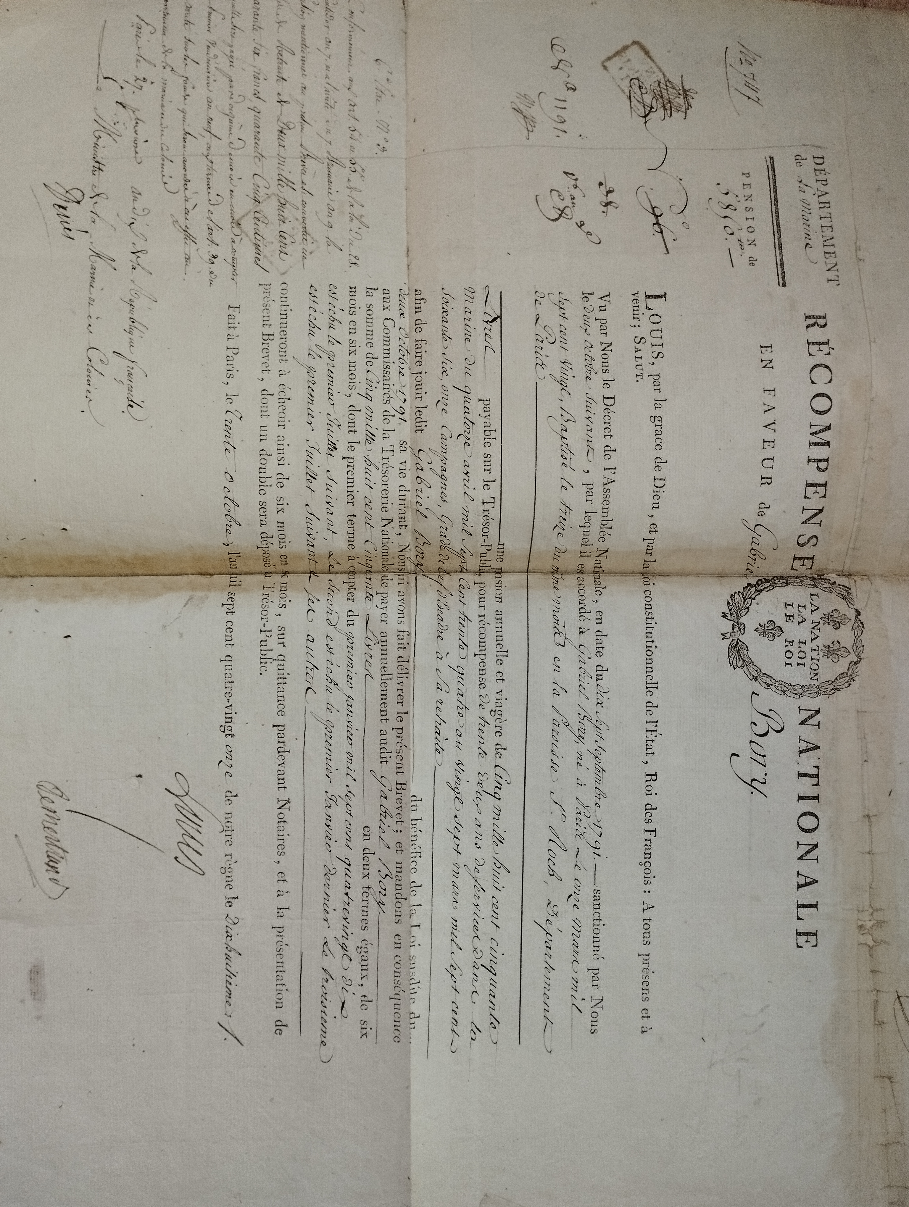 LOUIS XVI. Pièce signée, 30 octobre 1791