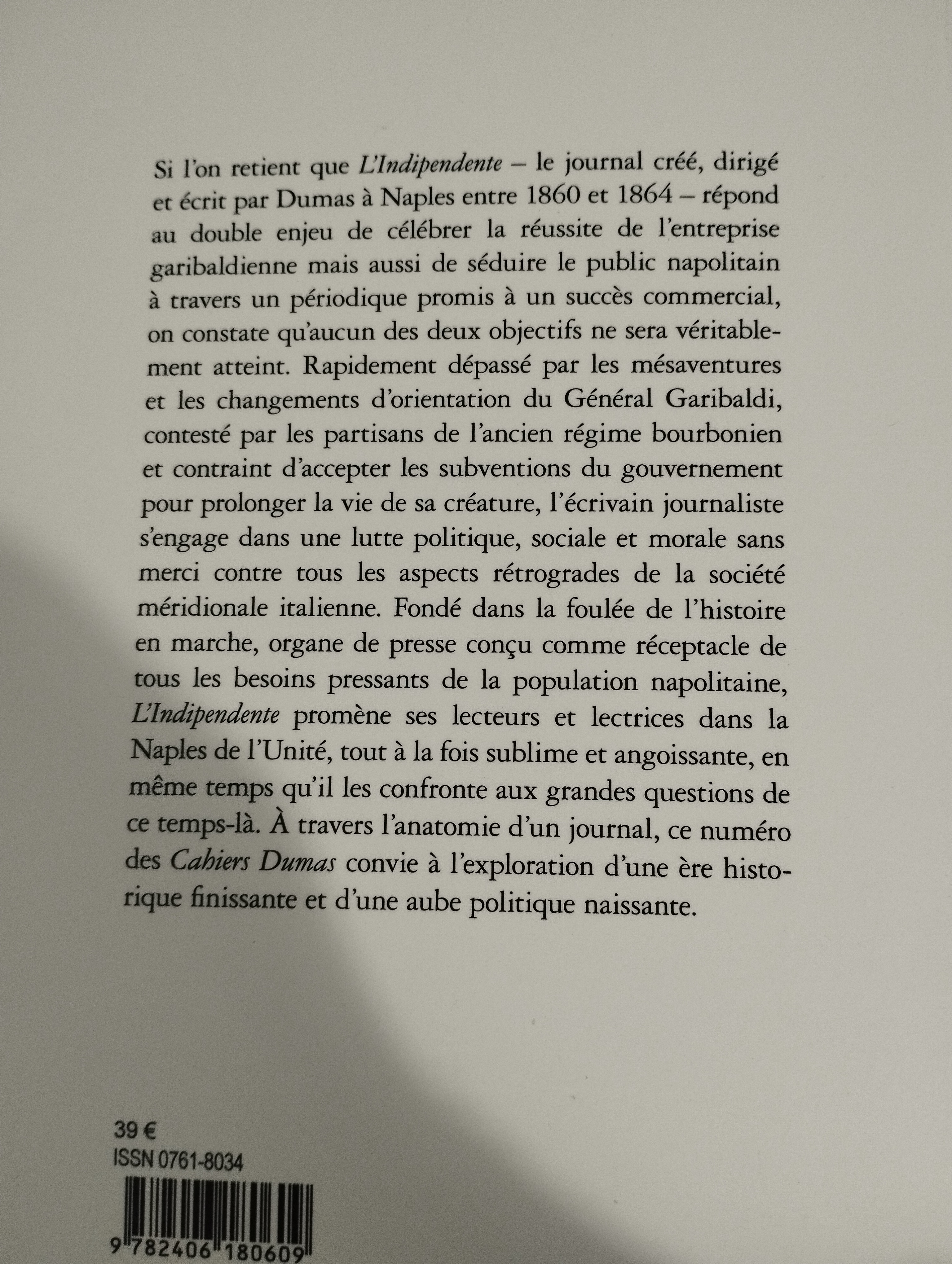 Cahiers Alexandre Dumas 2024, n° 51 L’Indipendente, un océan d’encre