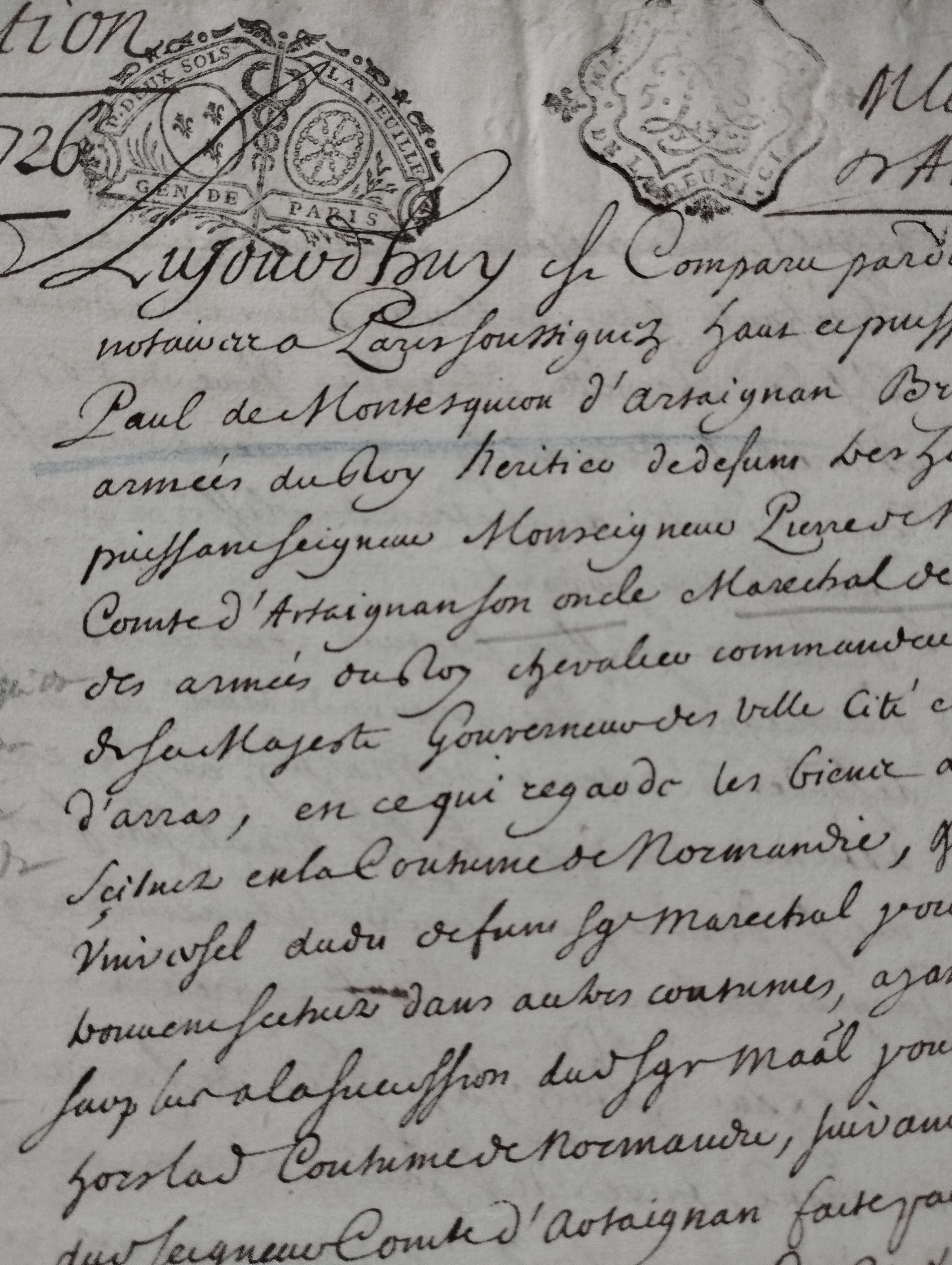 ACTE DE DELEGATION  par  le seigneur Paul d'Artagnan de Montesquiou
