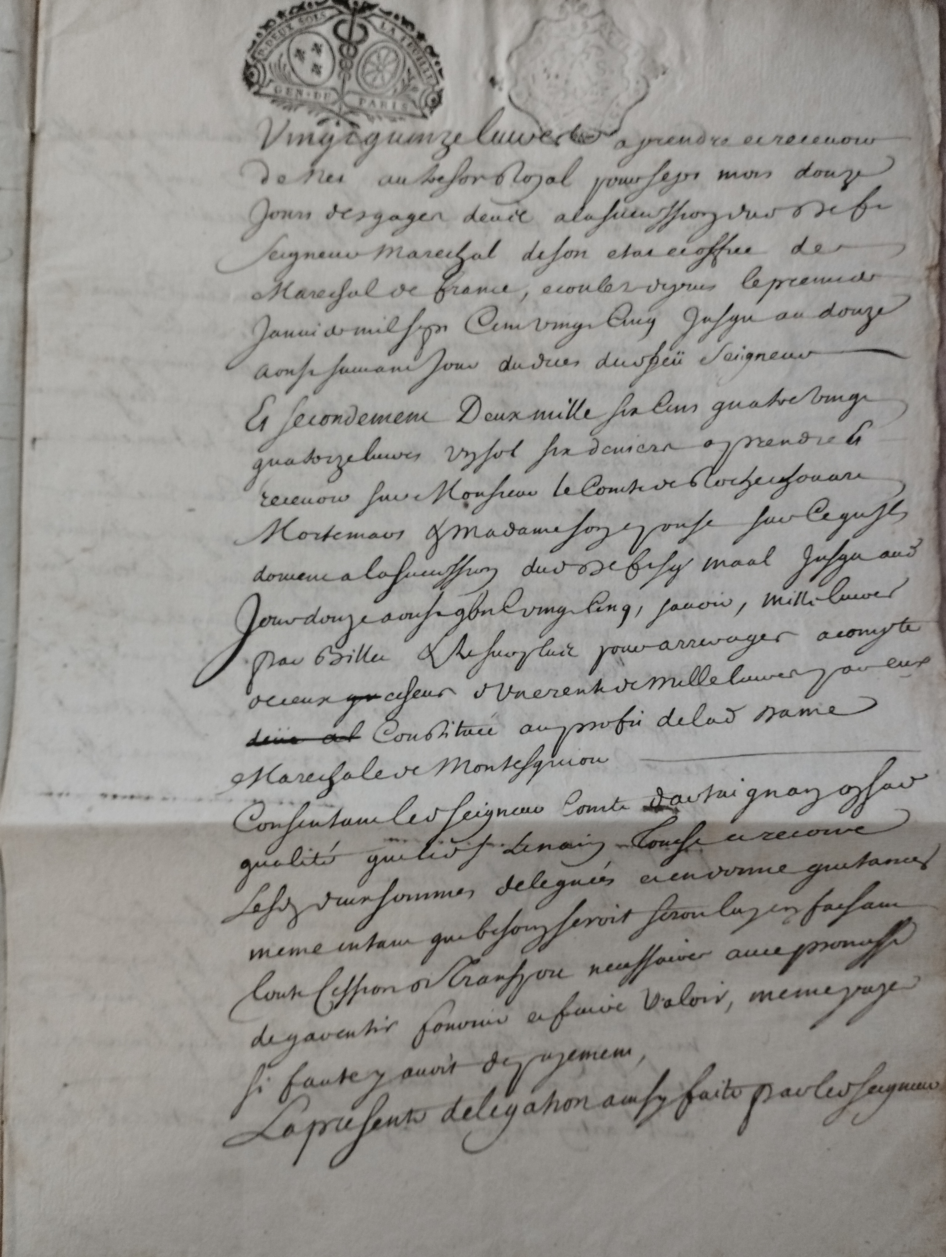 ACTE DE DELEGATION  par  le seigneur Paul d'Artagnan de Montesquiou   2