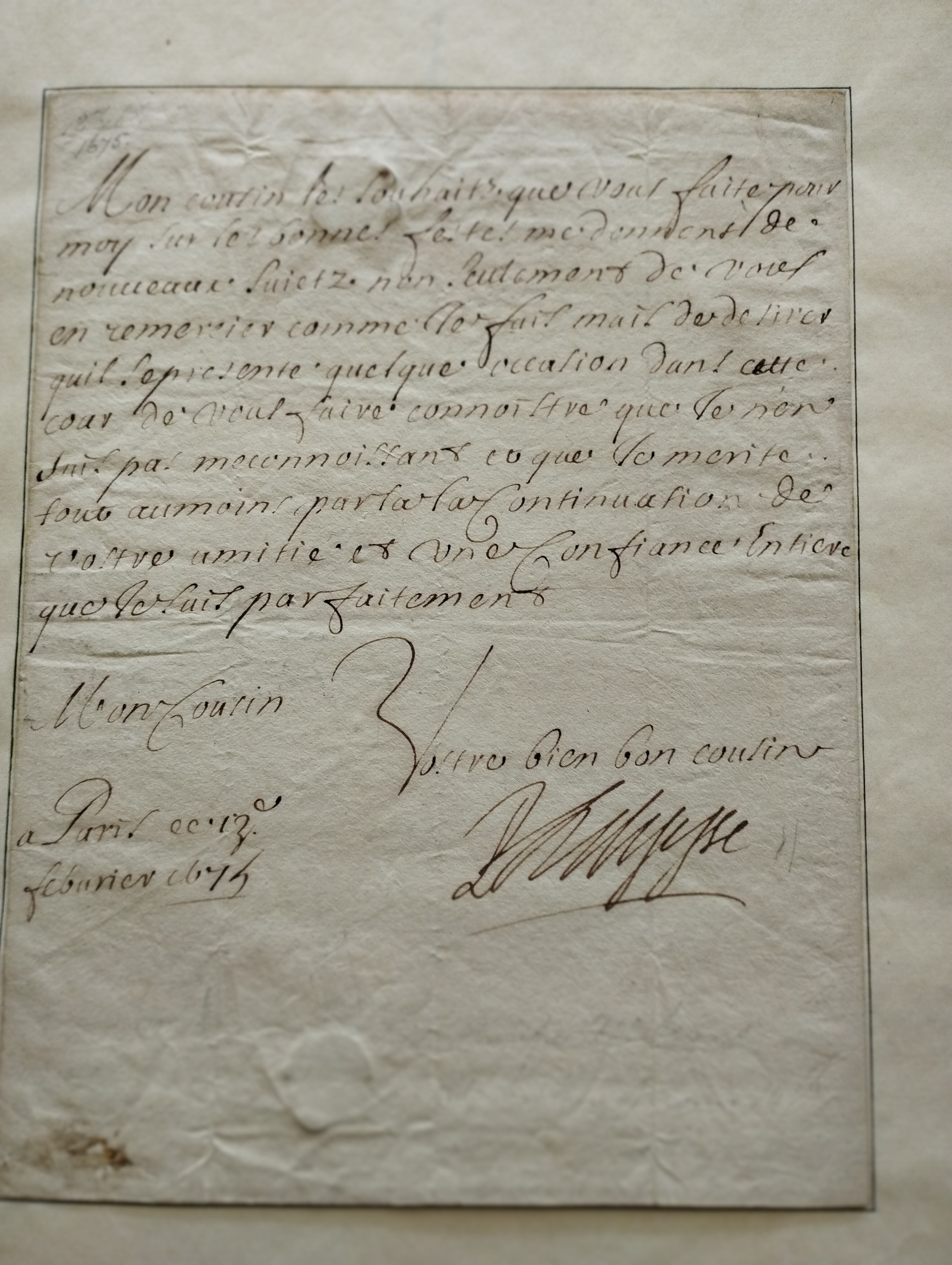 Louis XIII of France. Manuscript Letter, signed (+Anne of Austria, Gaston, Duc d'Orleans, Philippe I, Duc d'Orleans)   3