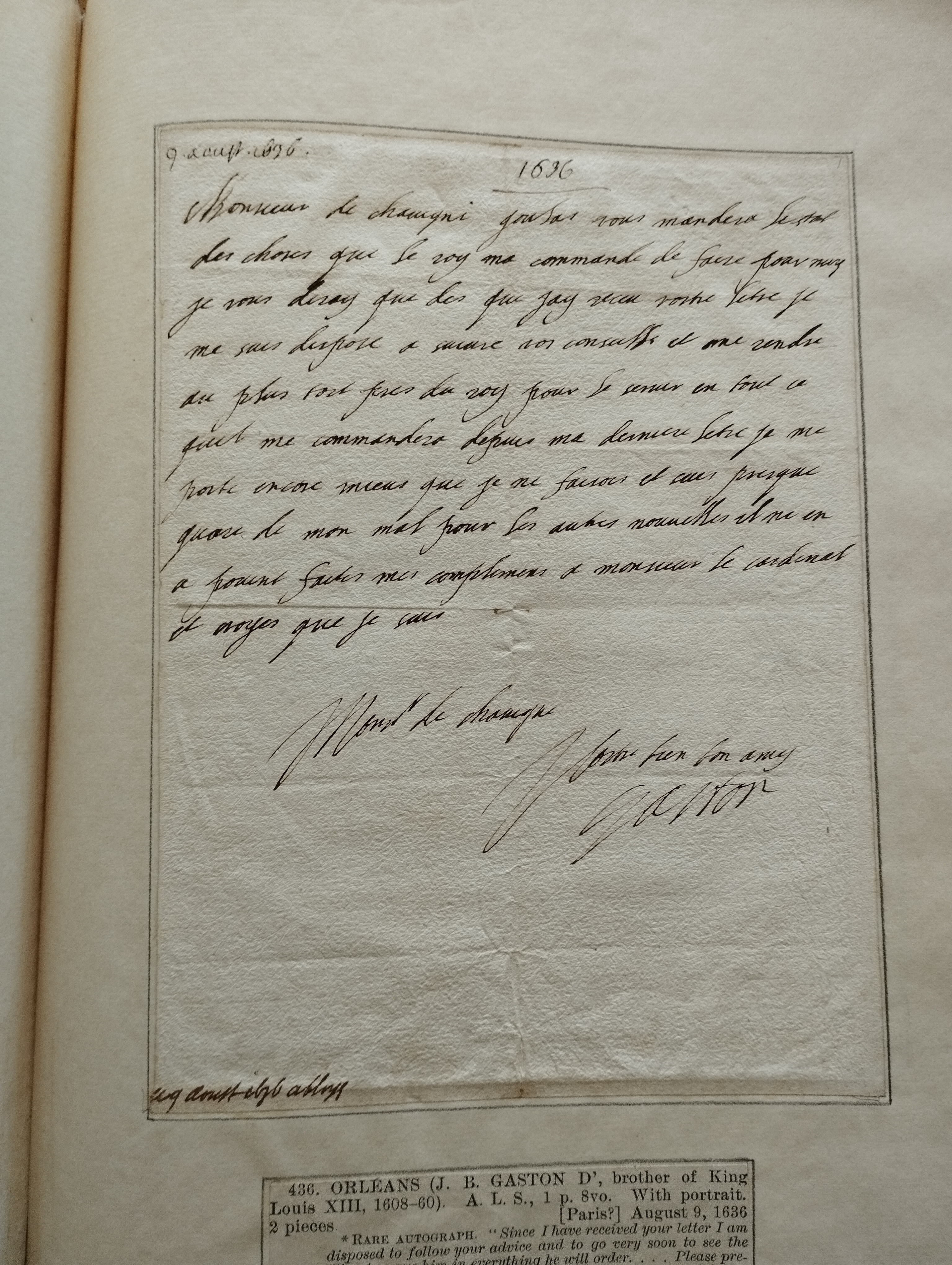 Louis XIII of France. Manuscript Letter, signed (+Anne of Austria, Gaston, Duc d'Orleans, Philippe I, Duc d'Orleans)   3