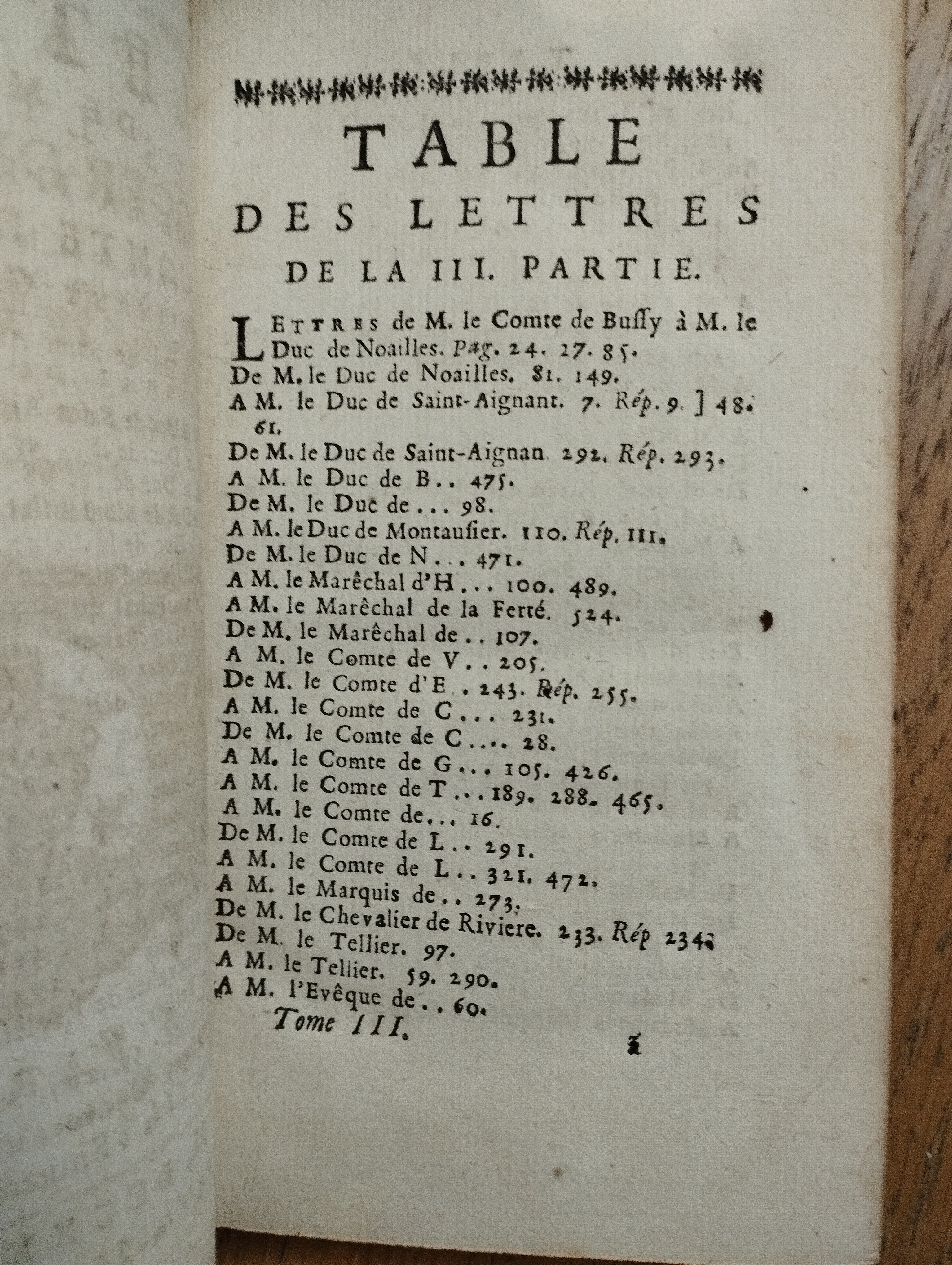 R.Rabutin  les lettres (pp. 1-3, 1737)