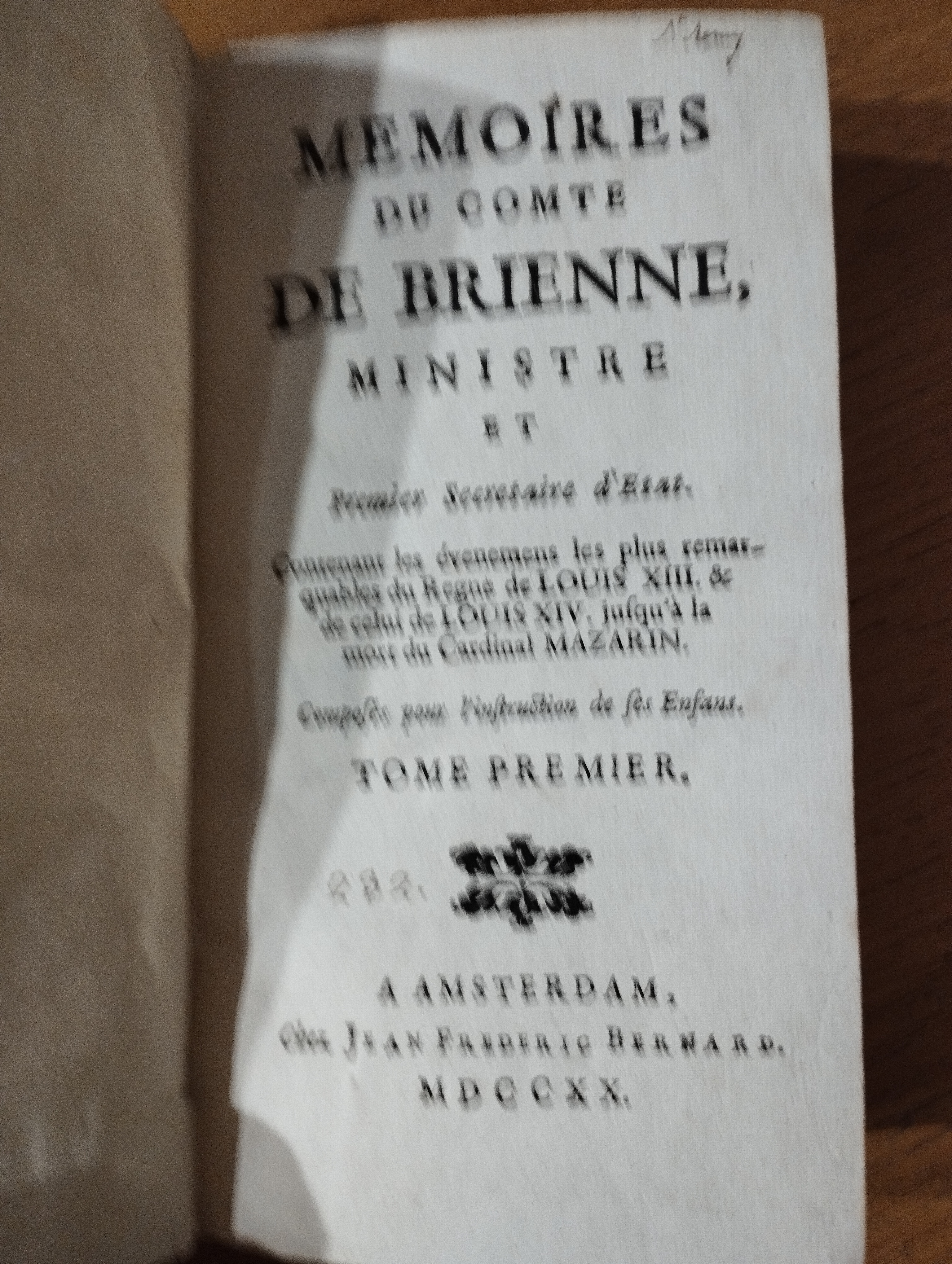 Memoires du comte de Brienne, ministre et premier secrétaire d'Etat  2tt. (1720)