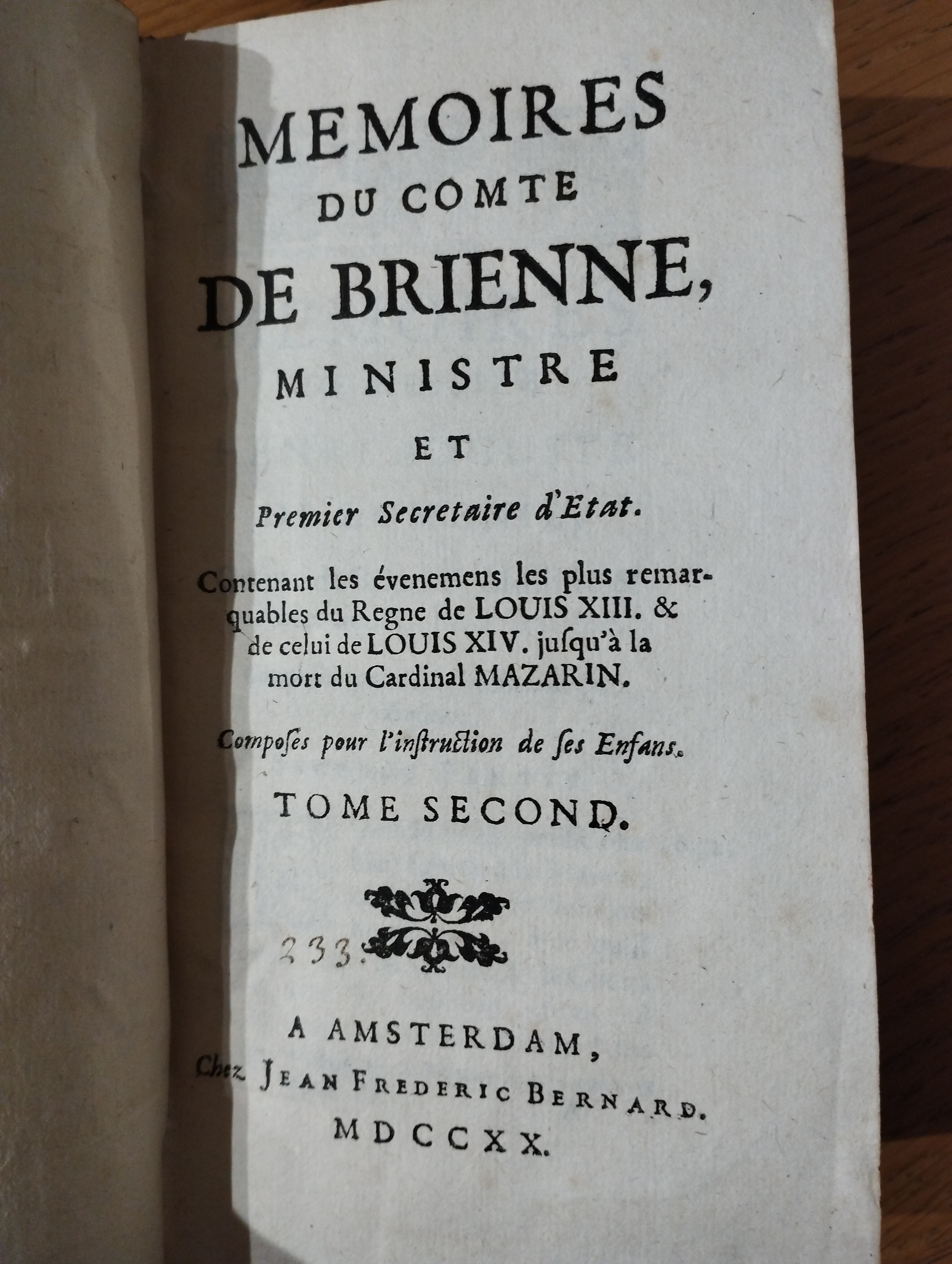 Memoires du comte de Brienne, ministre et premier secrétaire d'Etat  2tt. (1720)    2