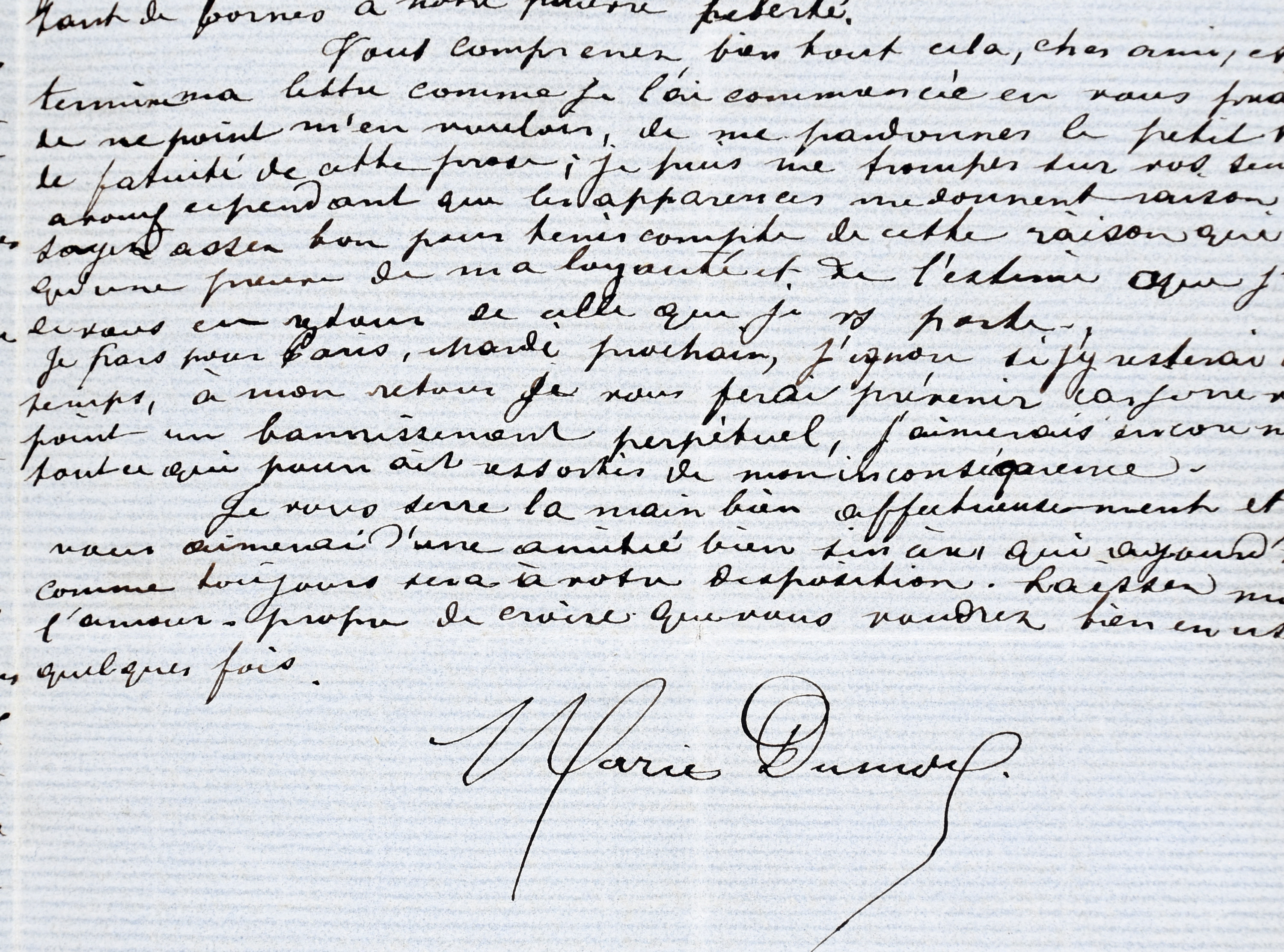 DUMAS, Marie Alexandre  L.A.S. à un "cher ami". S.l., [c. 1850 ?]