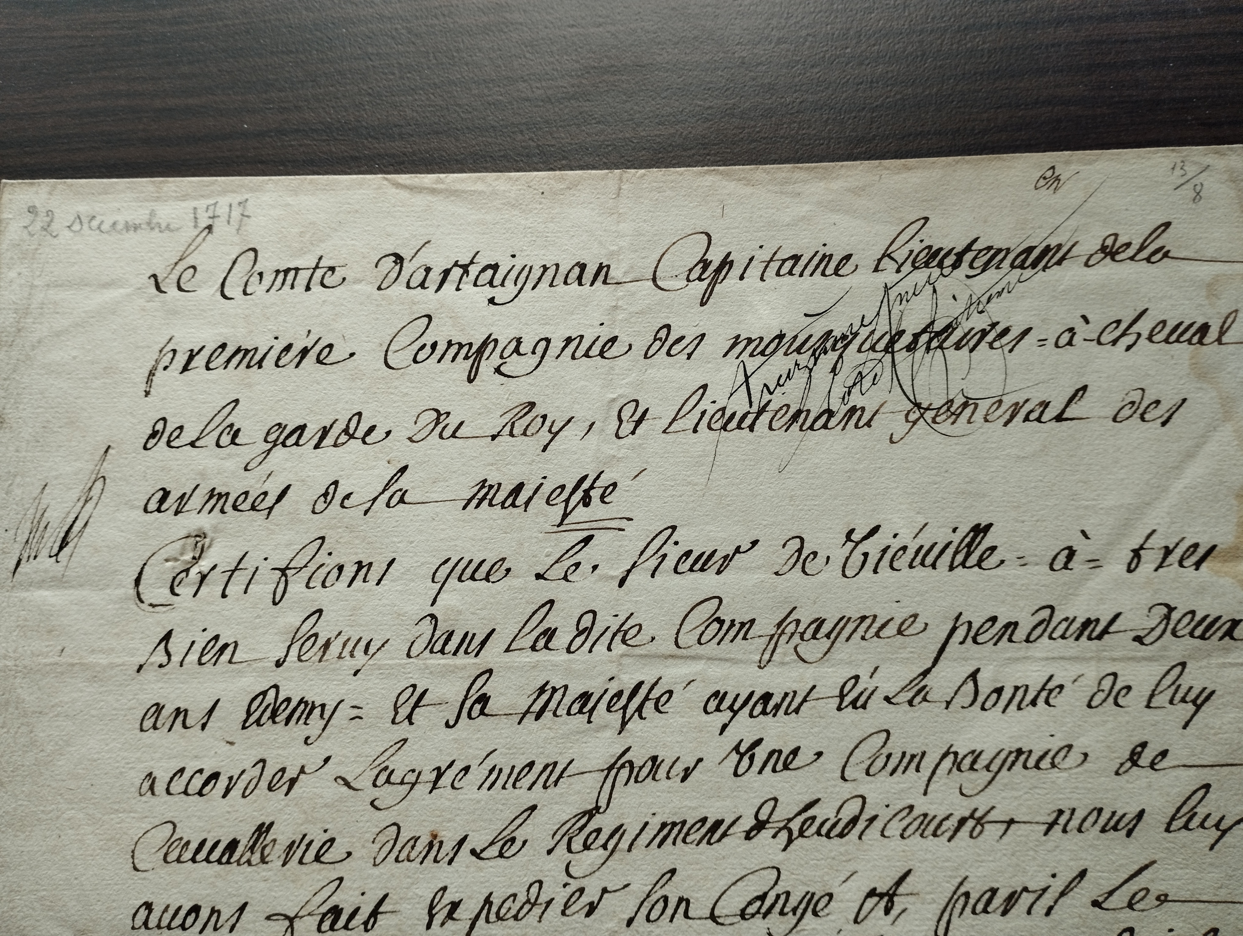 Joseph de Montesquiou, comte d'Artagnan   PS (22 décembre 1717)