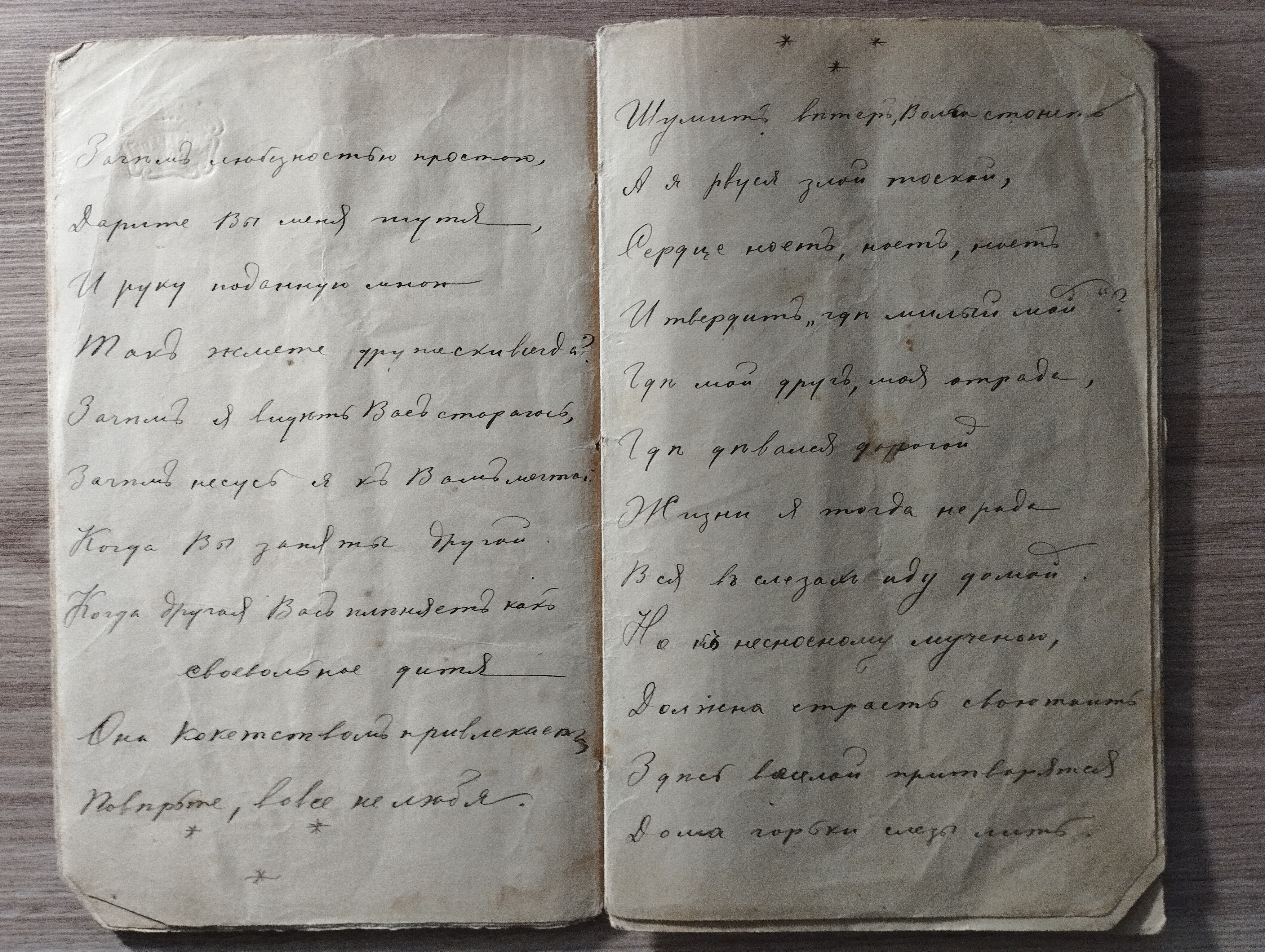 Рукописный дневник стихотворений