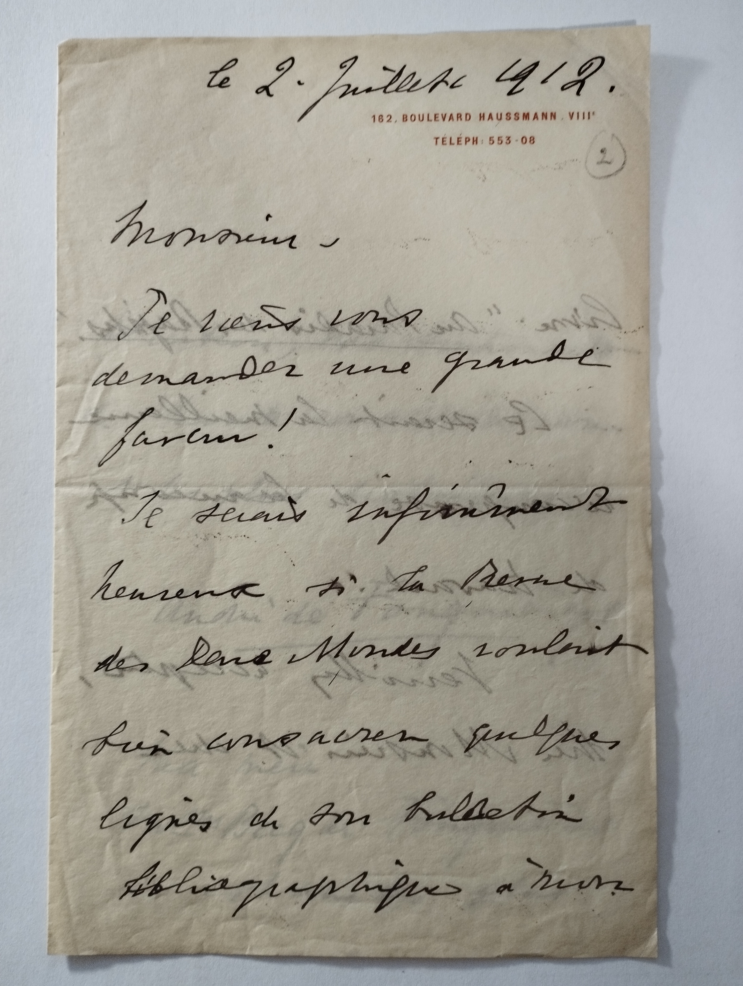 Andre Becq de Fouquieres  LAS (2.7.1912)