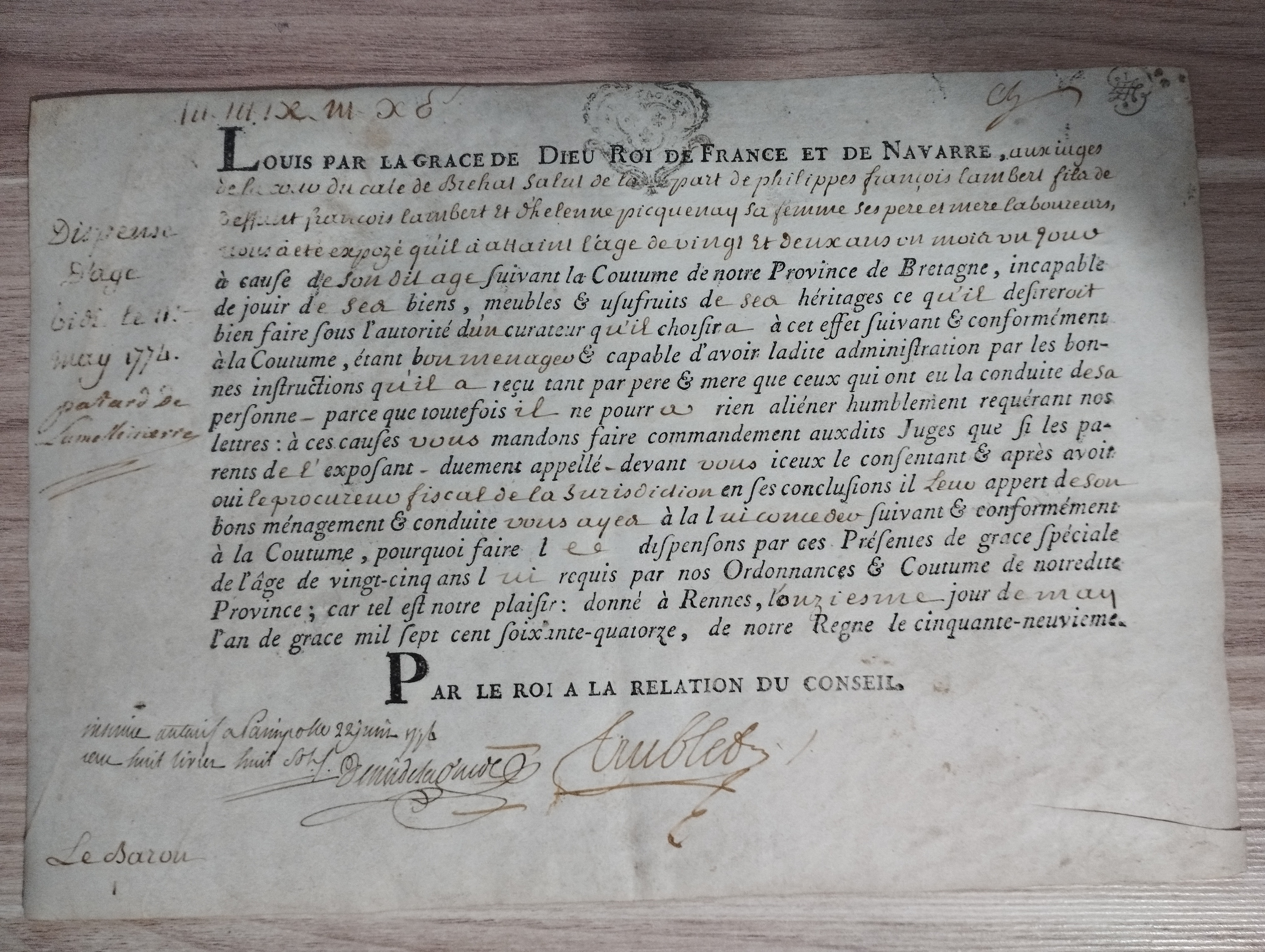 Décret de tutelle   12.05.1774