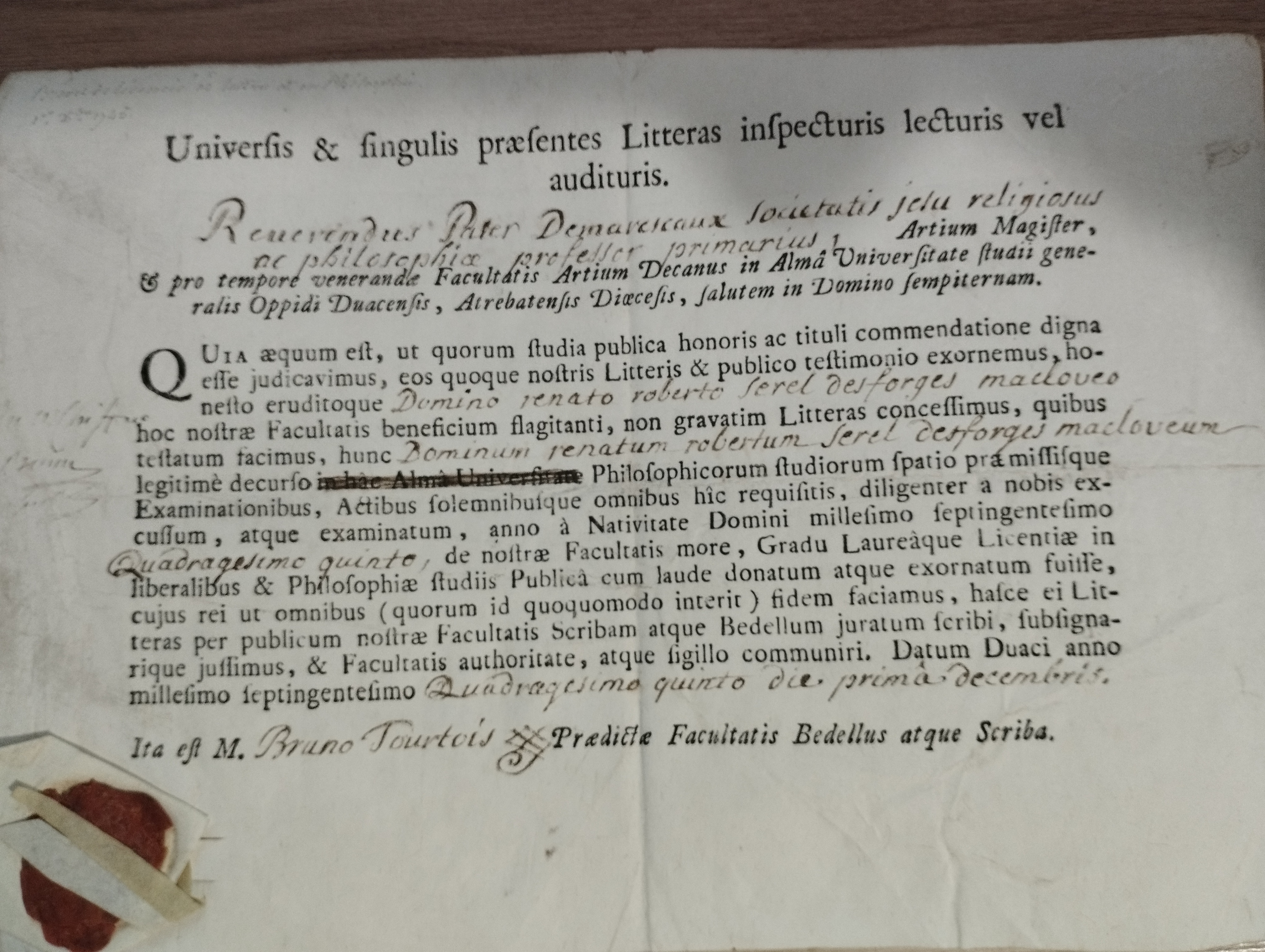 Diplome de fin d'etudes de l'Université d'Alma  01.012.1745