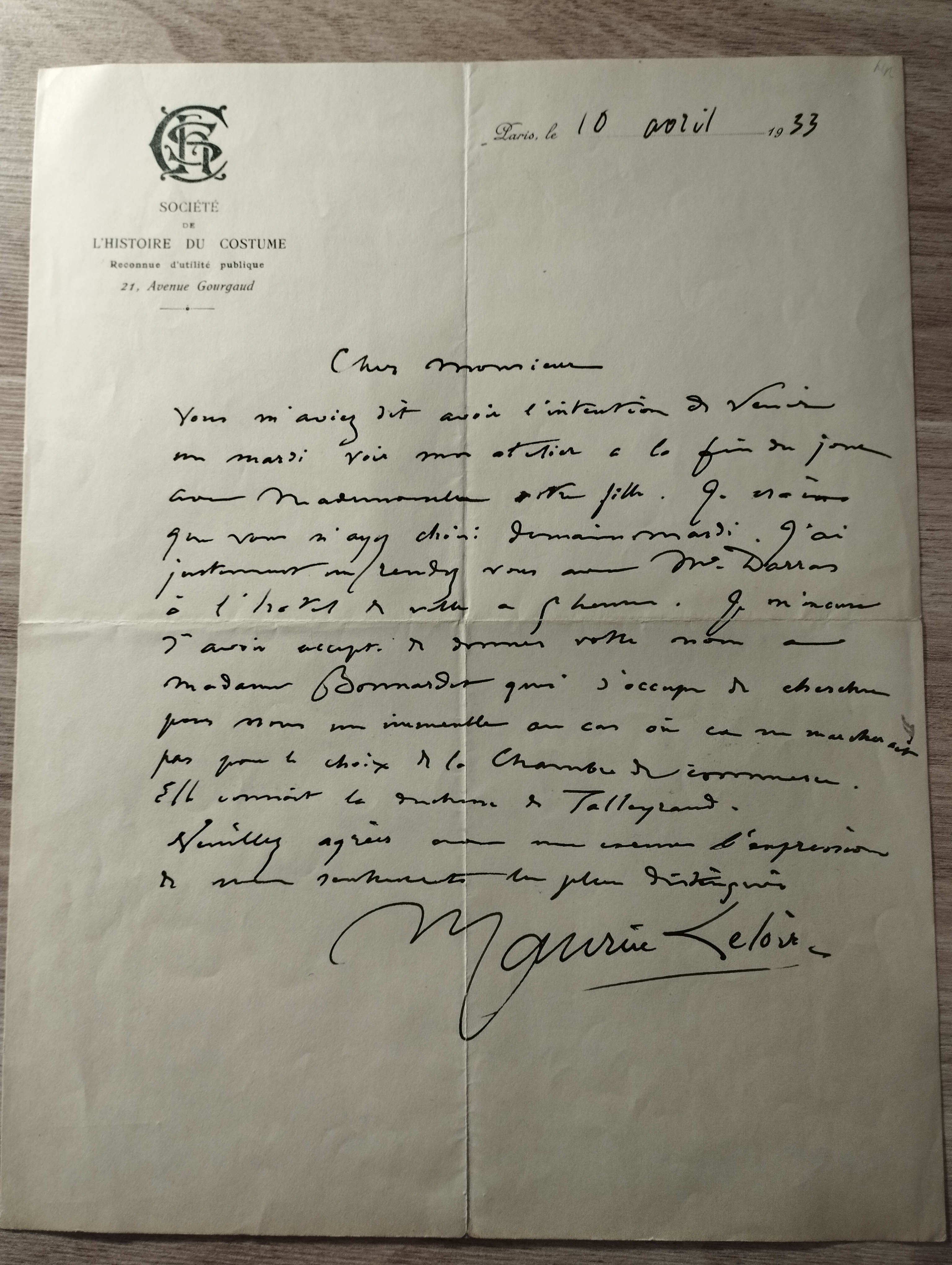 M.Leloir LAS  Societe de l'histoire du costume, Paris, 20.04.40