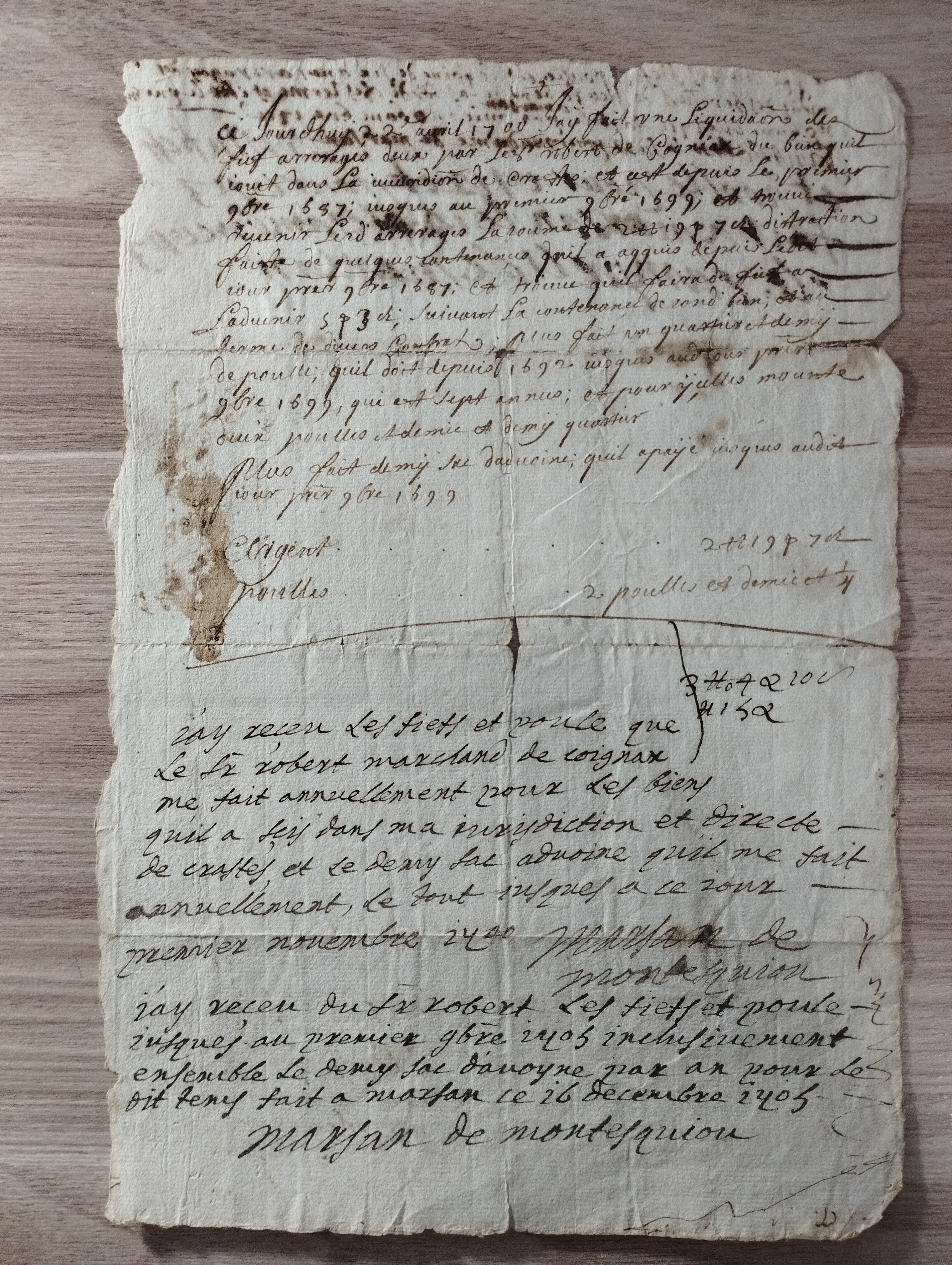 Marsan de Montesquiou  PAS  (vendre de bief, 1699-1705)