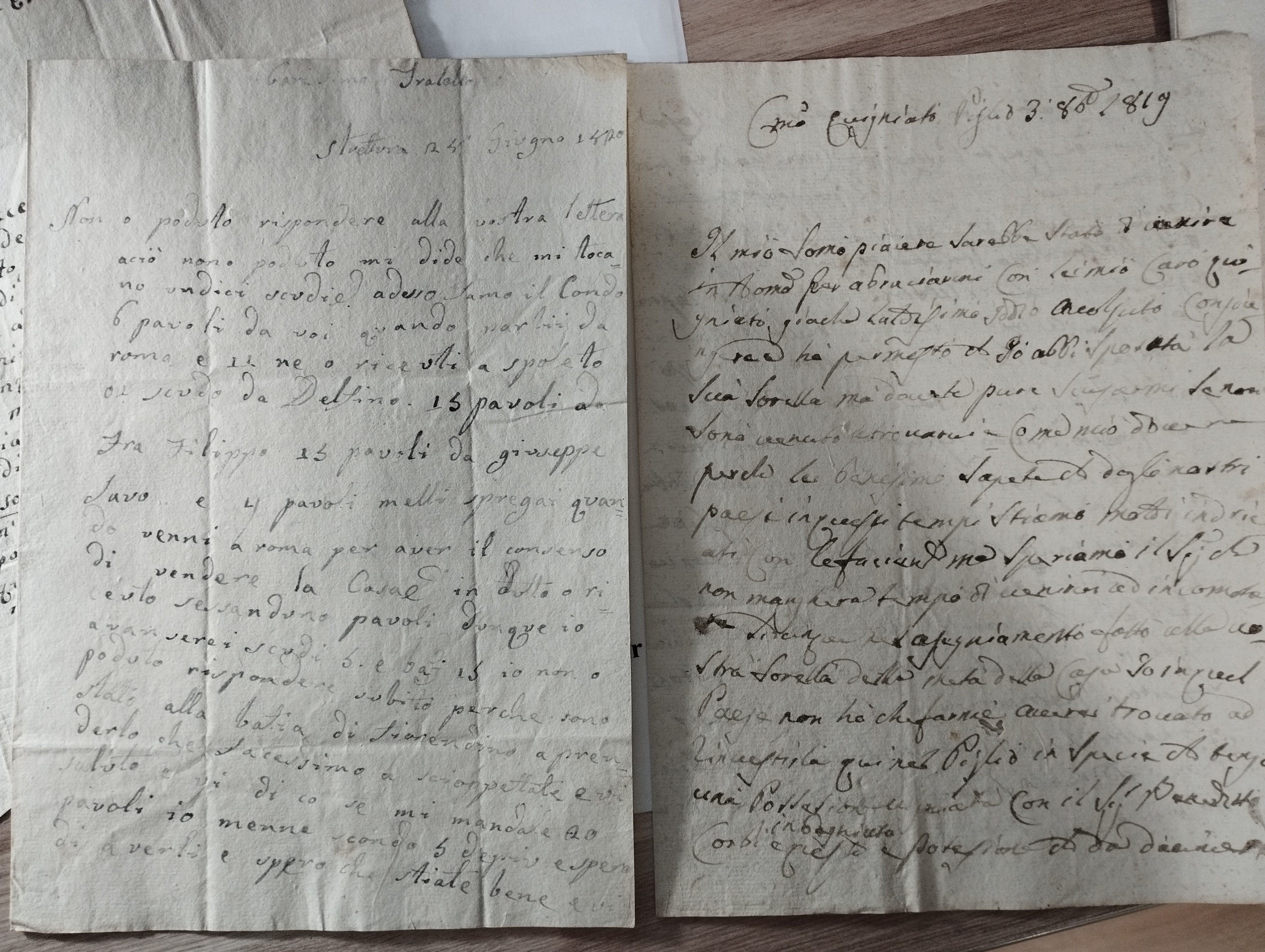 Correspondance entre un membre de la Curie papale (Rome) et ... (Spolеto)