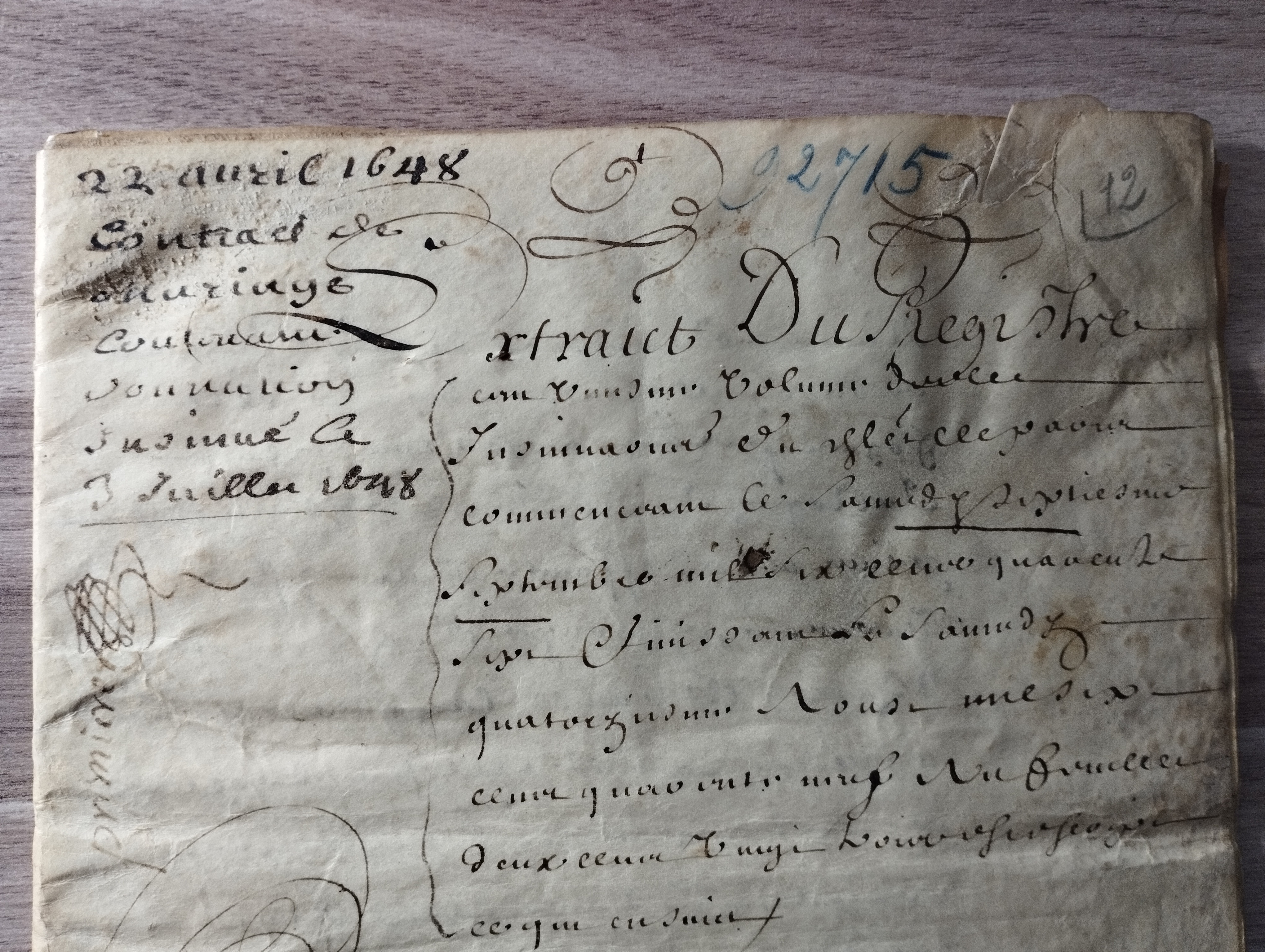 extrait du contract de mariage  22.04.1648