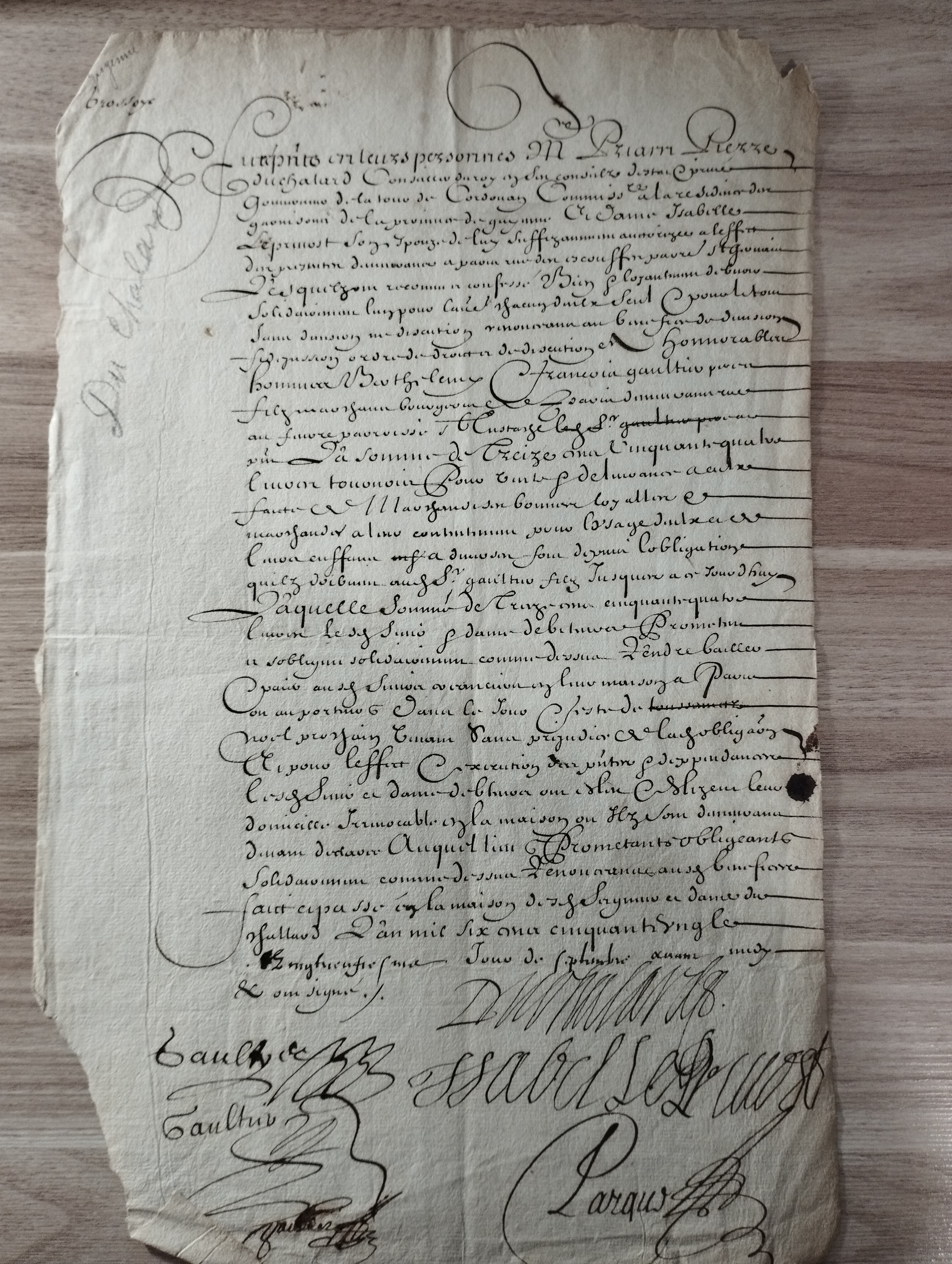 Tour de Cordouan (acte de reconnaissance de dette)   23/09 1655