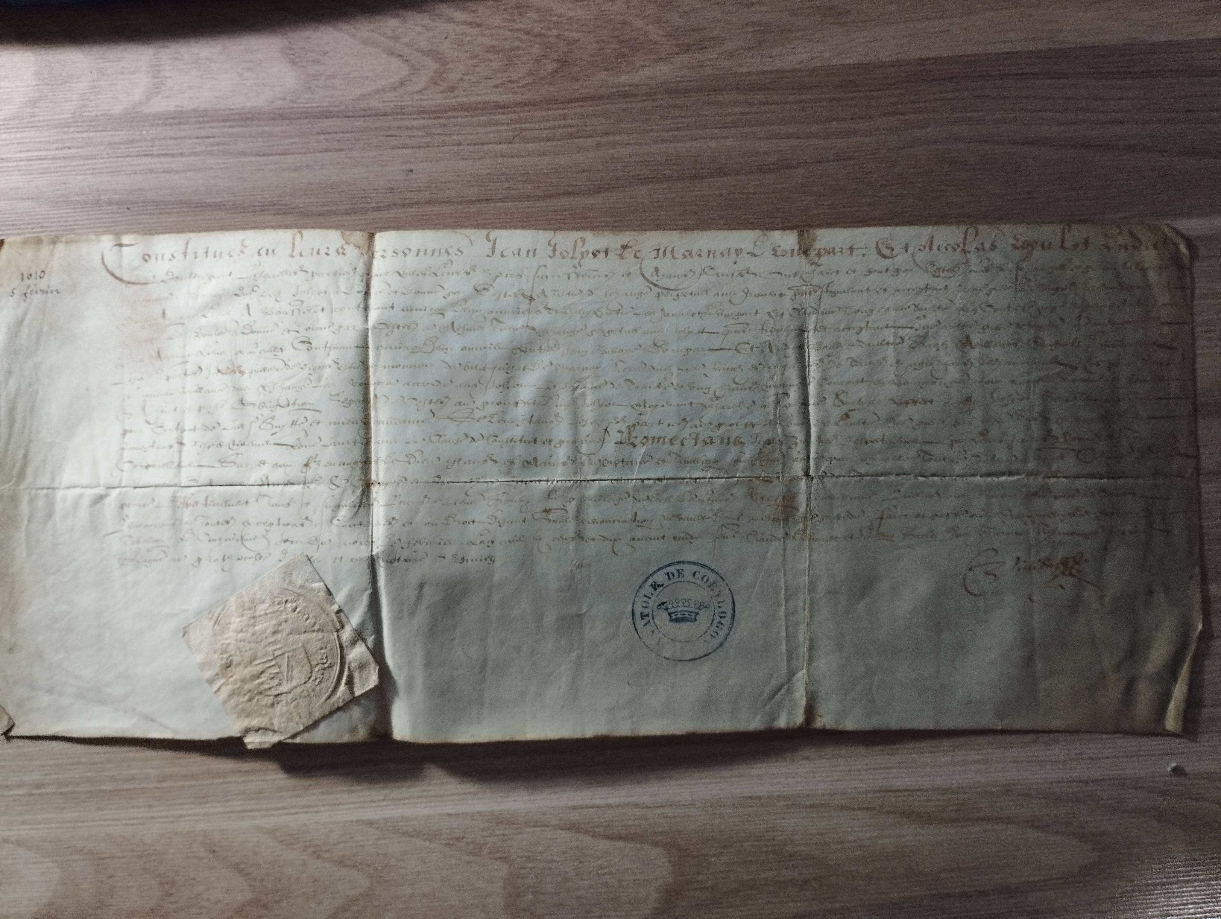 Acte notarié  (1610, 3 fevrier)