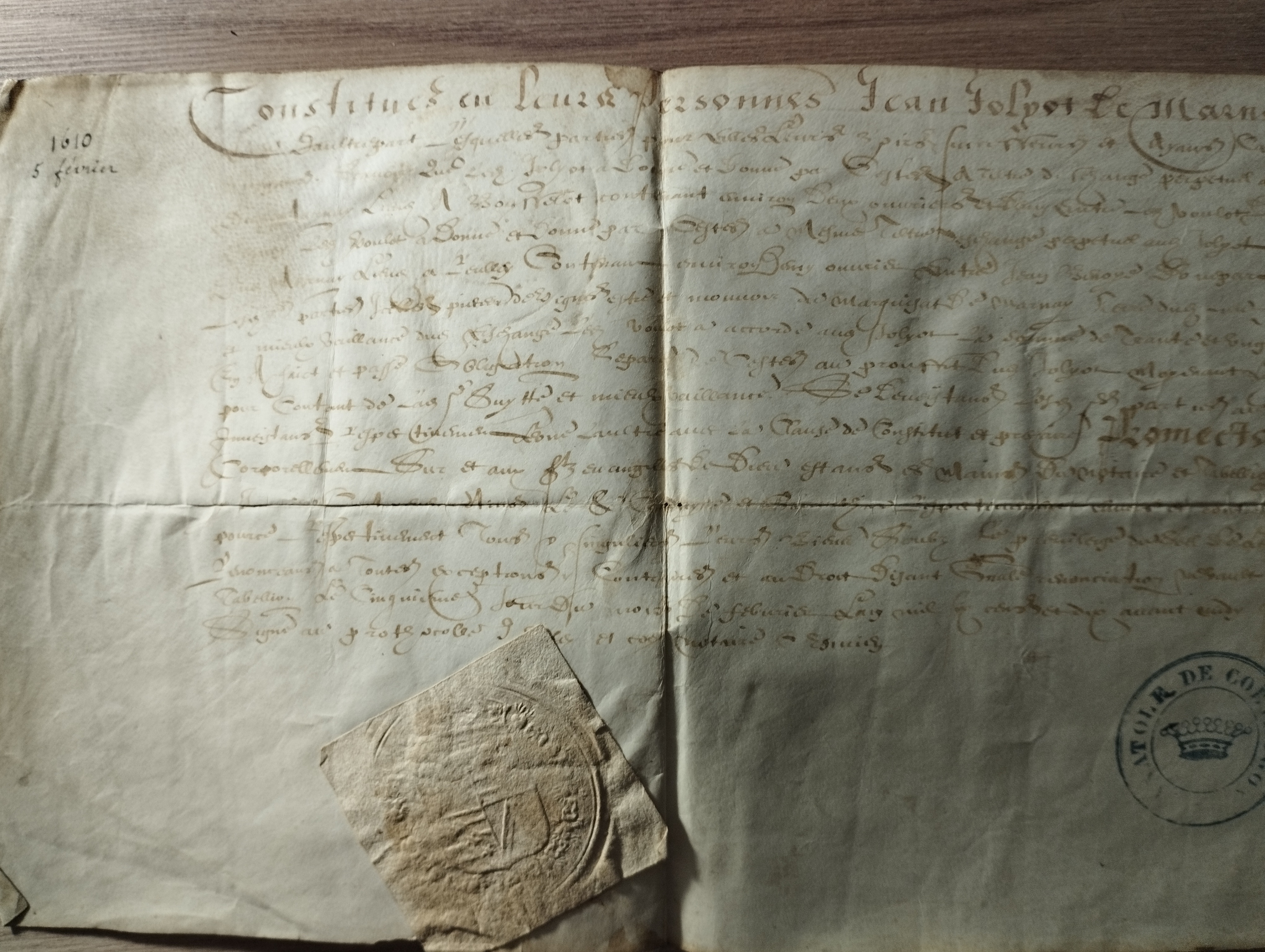 Acte notarié  (1610, 3 fevrier)