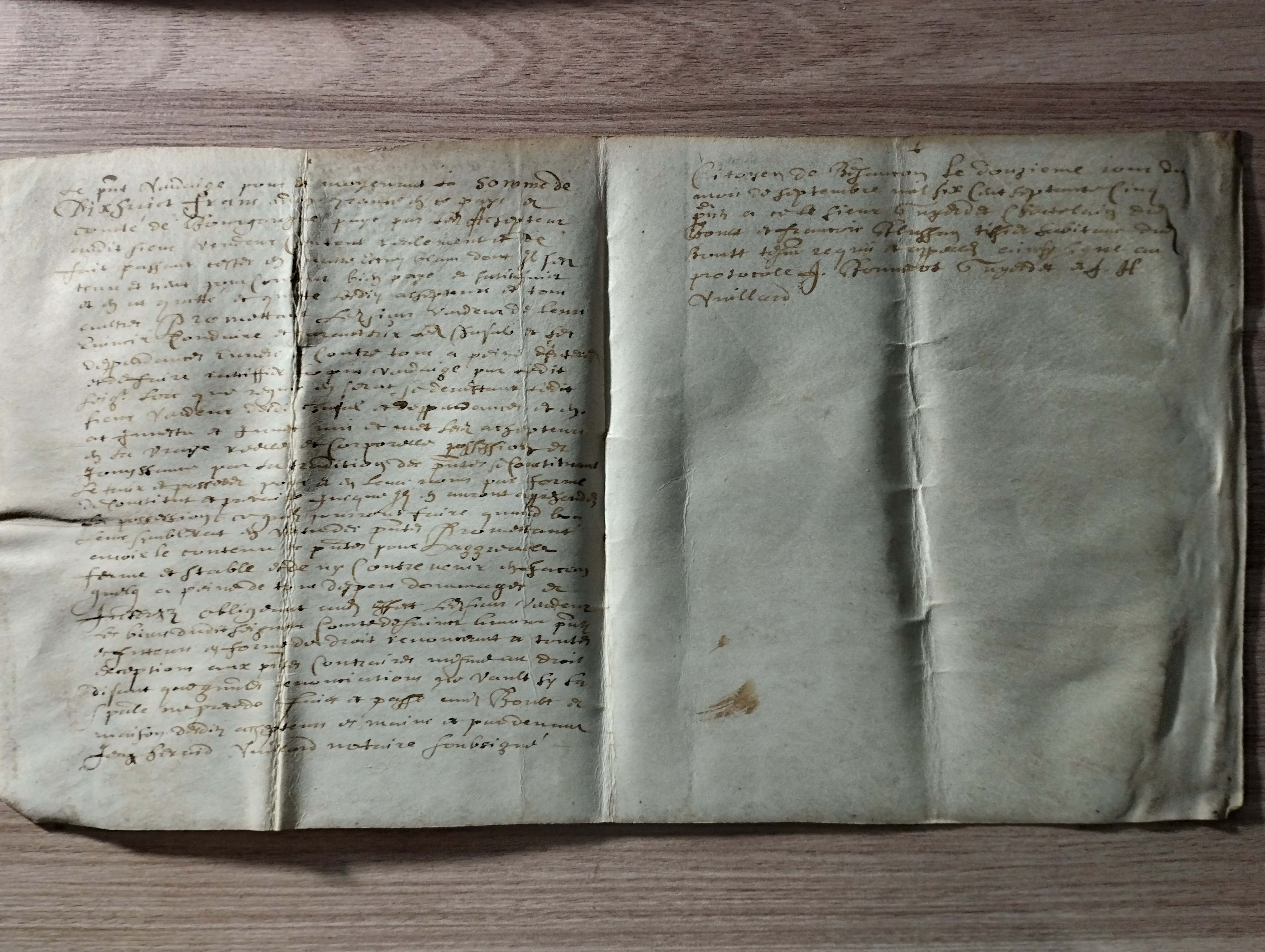 Acte notarie, Besancon     1621
