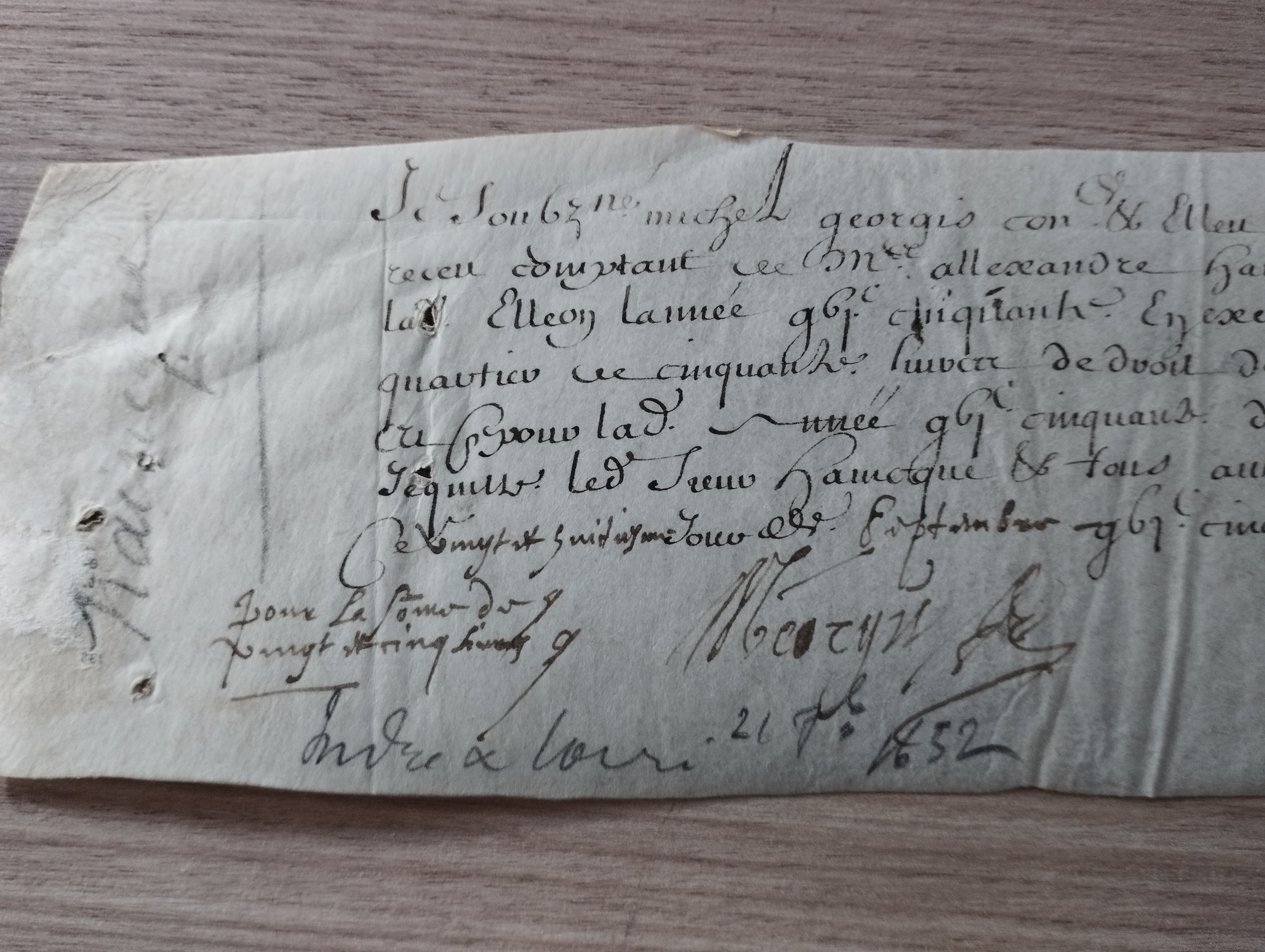 quittance officielle de paiement  28 septembre 1652