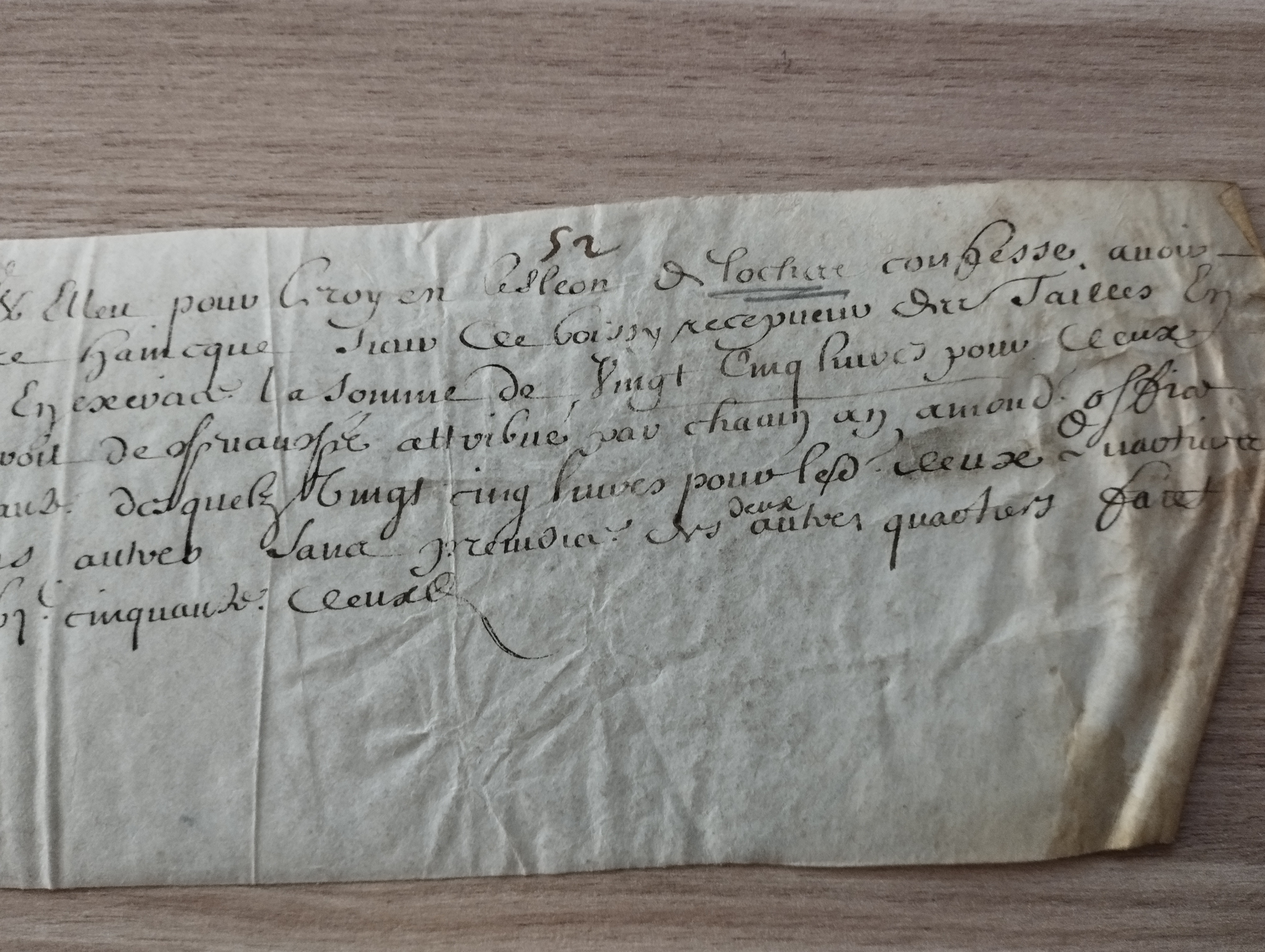 quittance officielle de paiement  28 septembre 1652