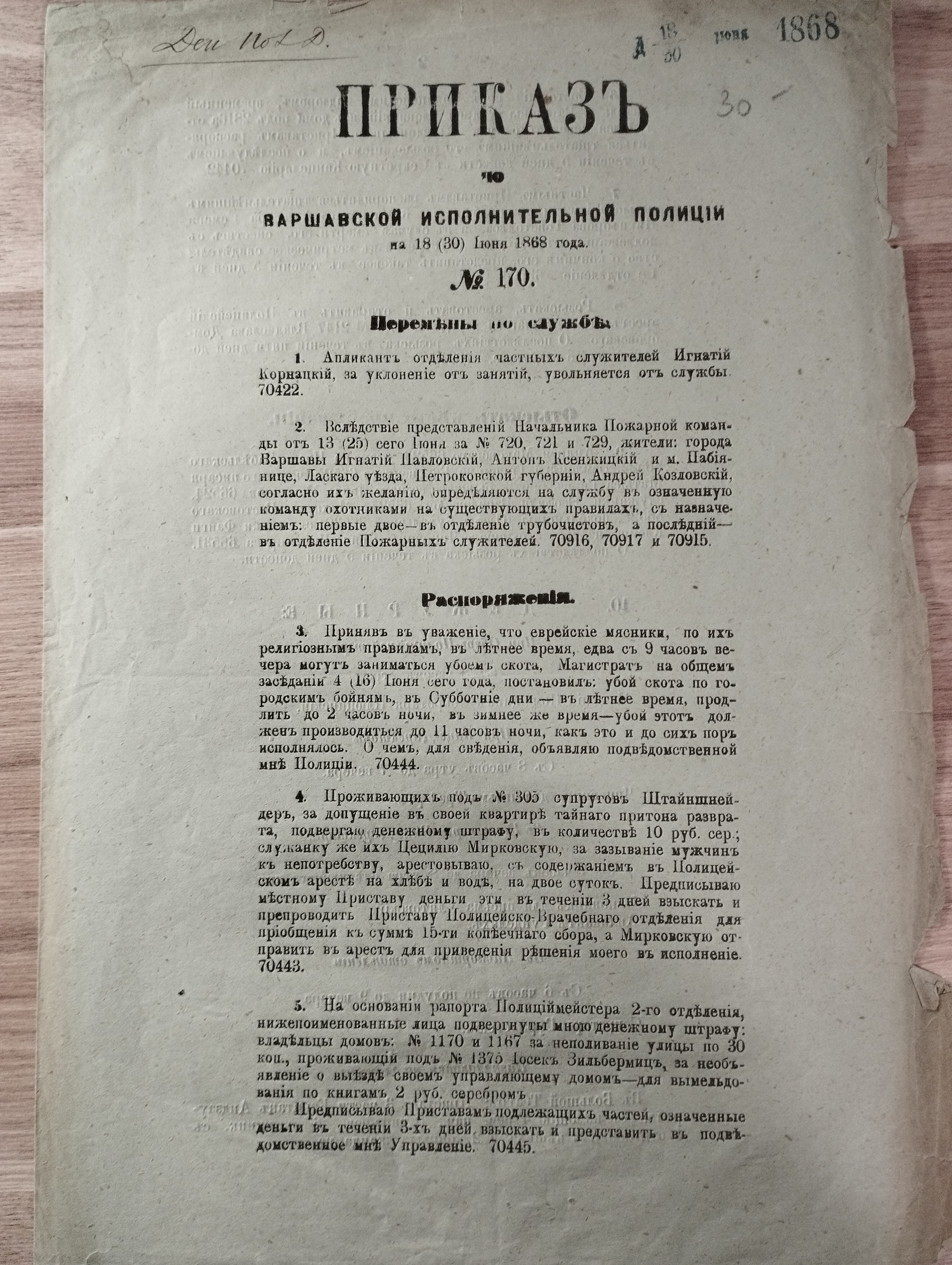 Приказ по Варшавской исполнительной полиции
